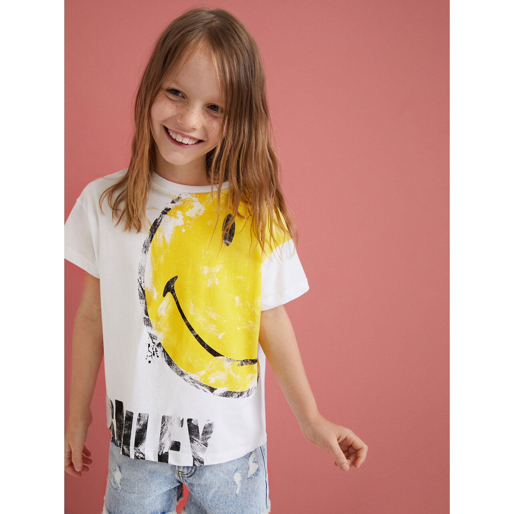 Desigual T-Shirt SMILEY Hepburn 22SGTK13 Bílá Relaxed Fit - Pepit.cz