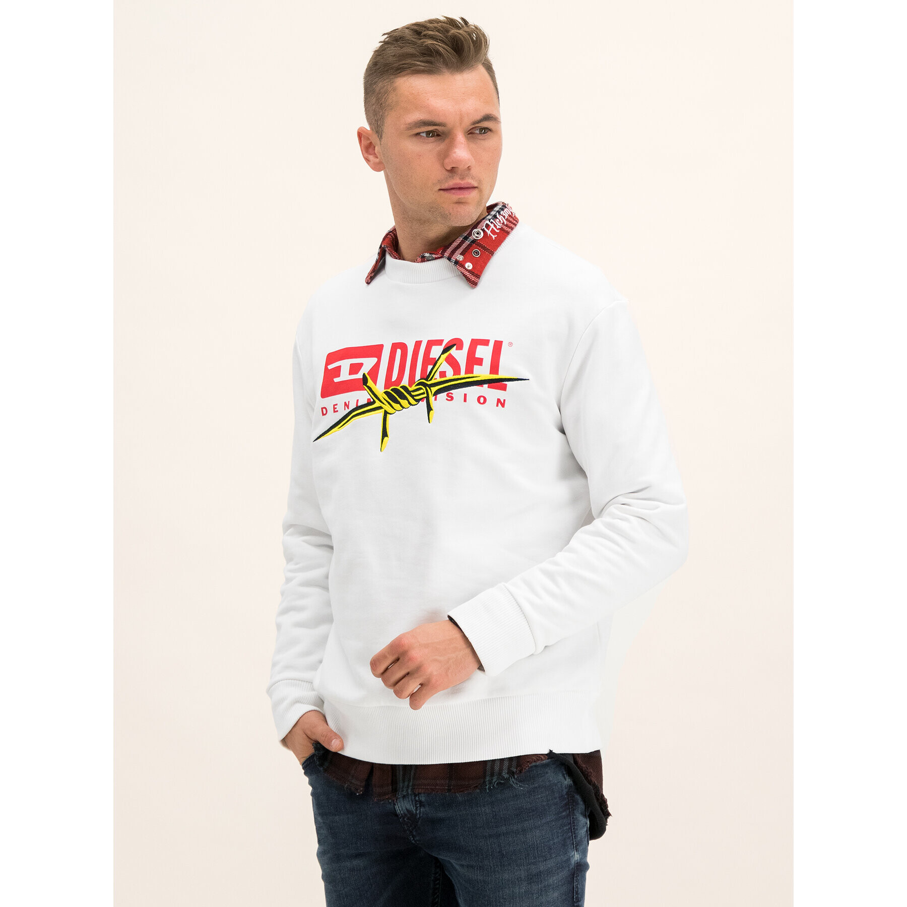 Diesel Mikina Felpa 00S030 0EAXH Bílá Regular Fit - Pepit.cz