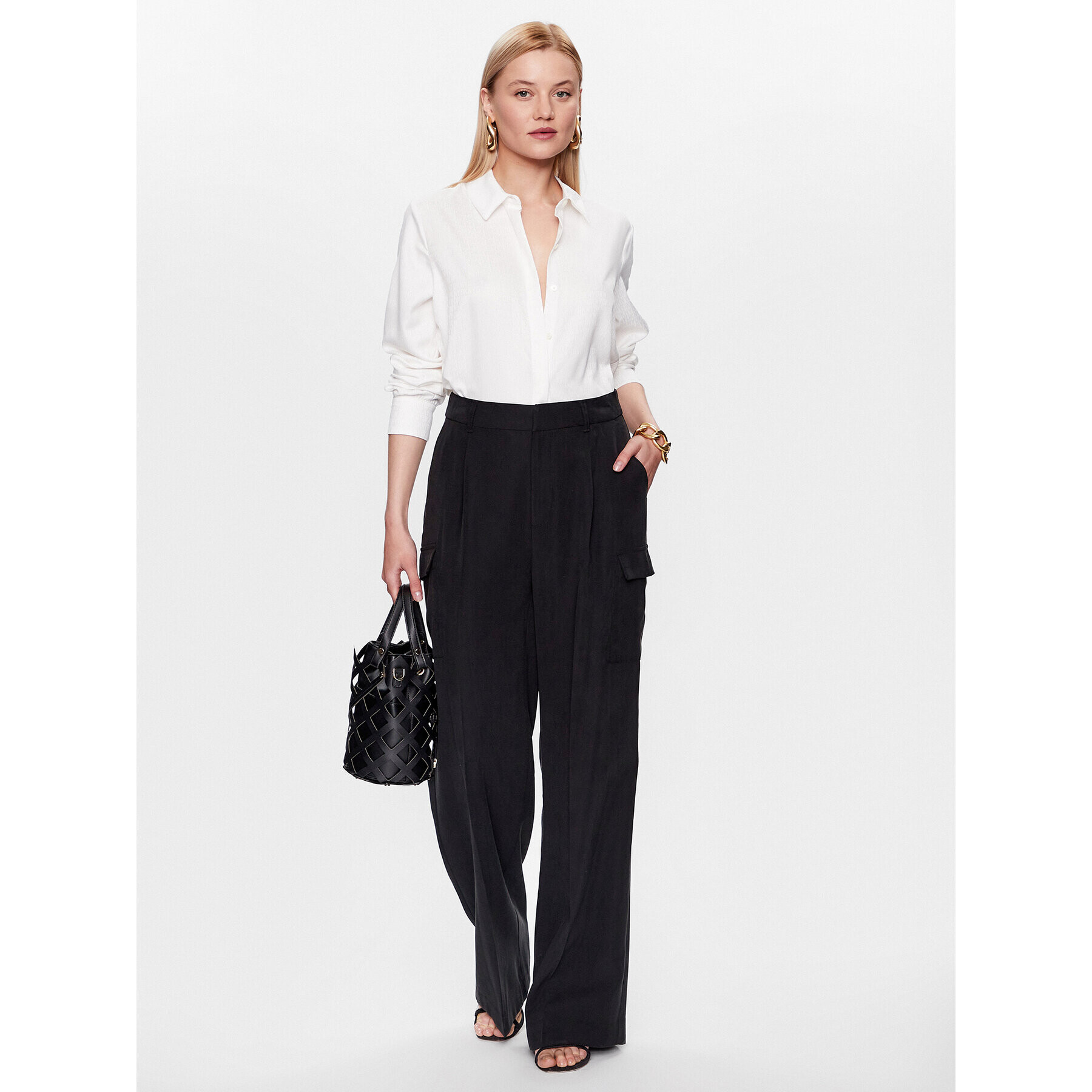 DKNY Kalhoty z materiálu P3BKTR20 Černá Relaxed Fit - Pepit.cz