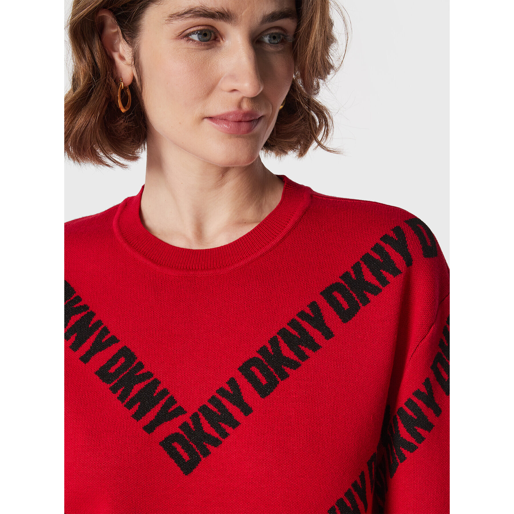 DKNY Svetr P2MSAB42 Červená Relaxed Fit - Pepit.cz