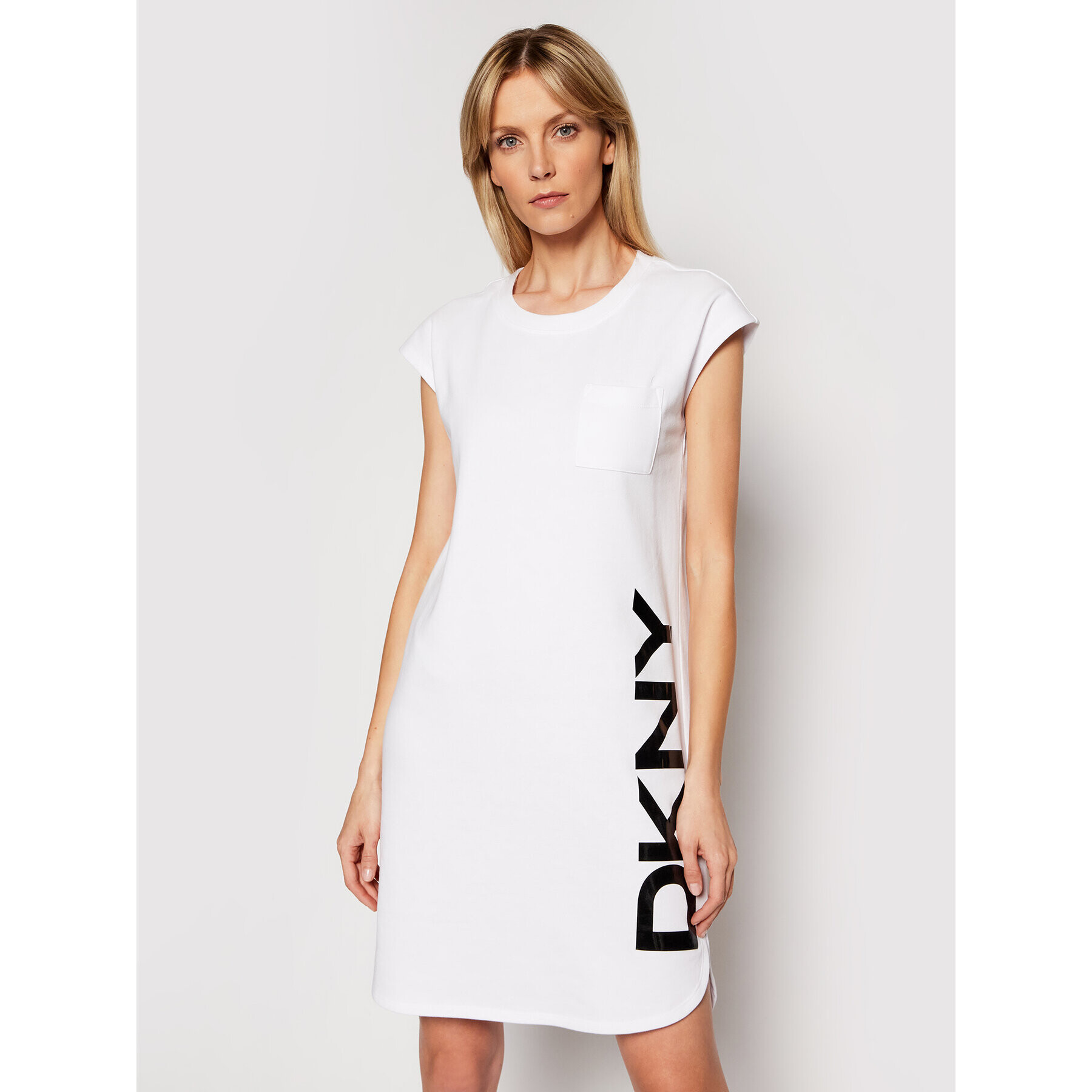 DKNY Úpletové šaty P0RD1B2J Bílá Regular Fit - Pepit.cz