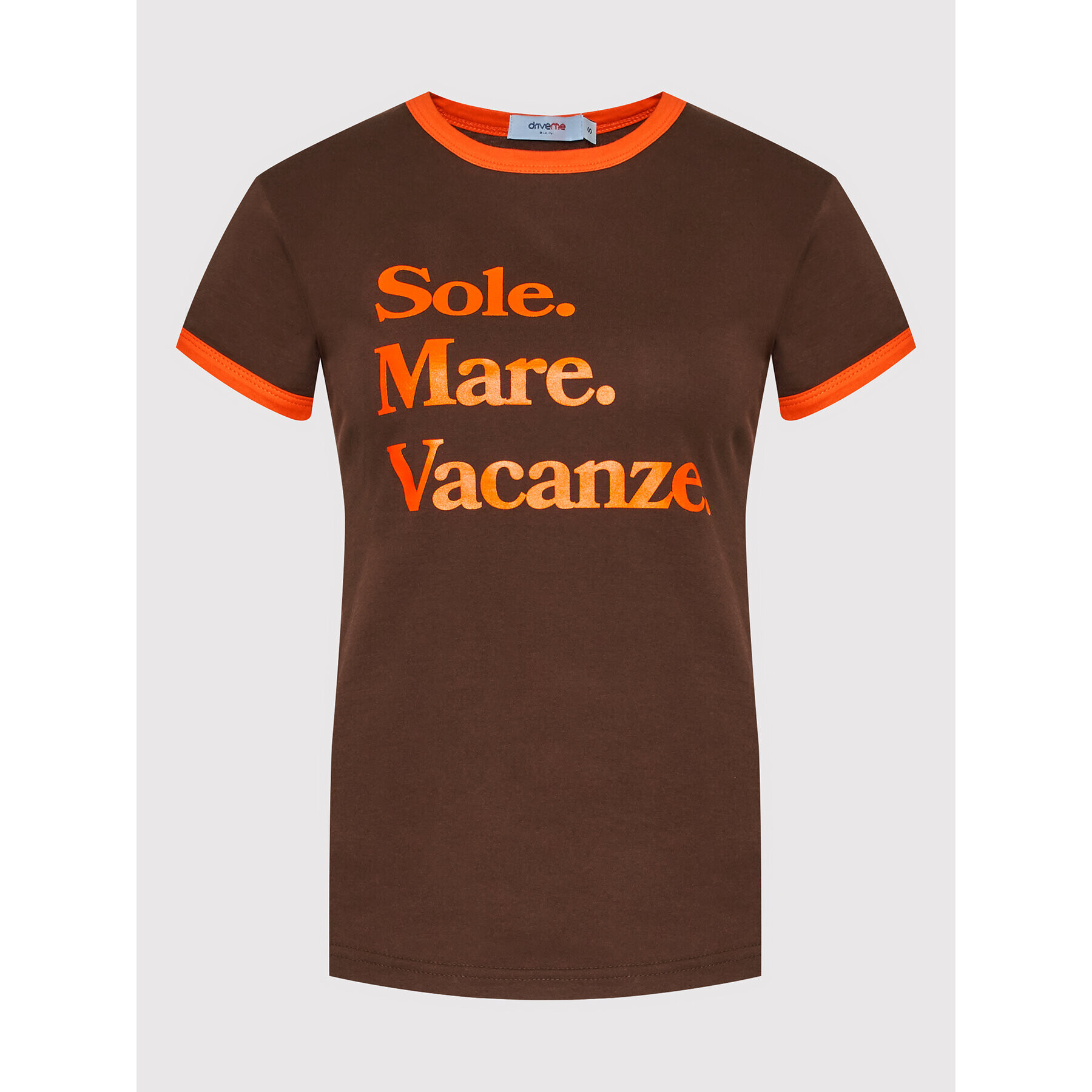 Drivemebikini T-Shirt Sole Mare Vacanze Vintage 2022-DRV-070_BO Hnědá Fitted Fit - Pepit.cz