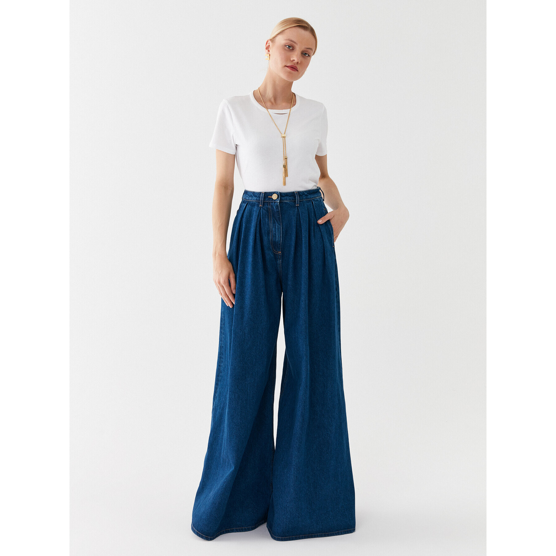 Elisabetta Franchi Jeansy PJ-28I-36E2-V450 Modrá Wide Leg - Pepit.cz