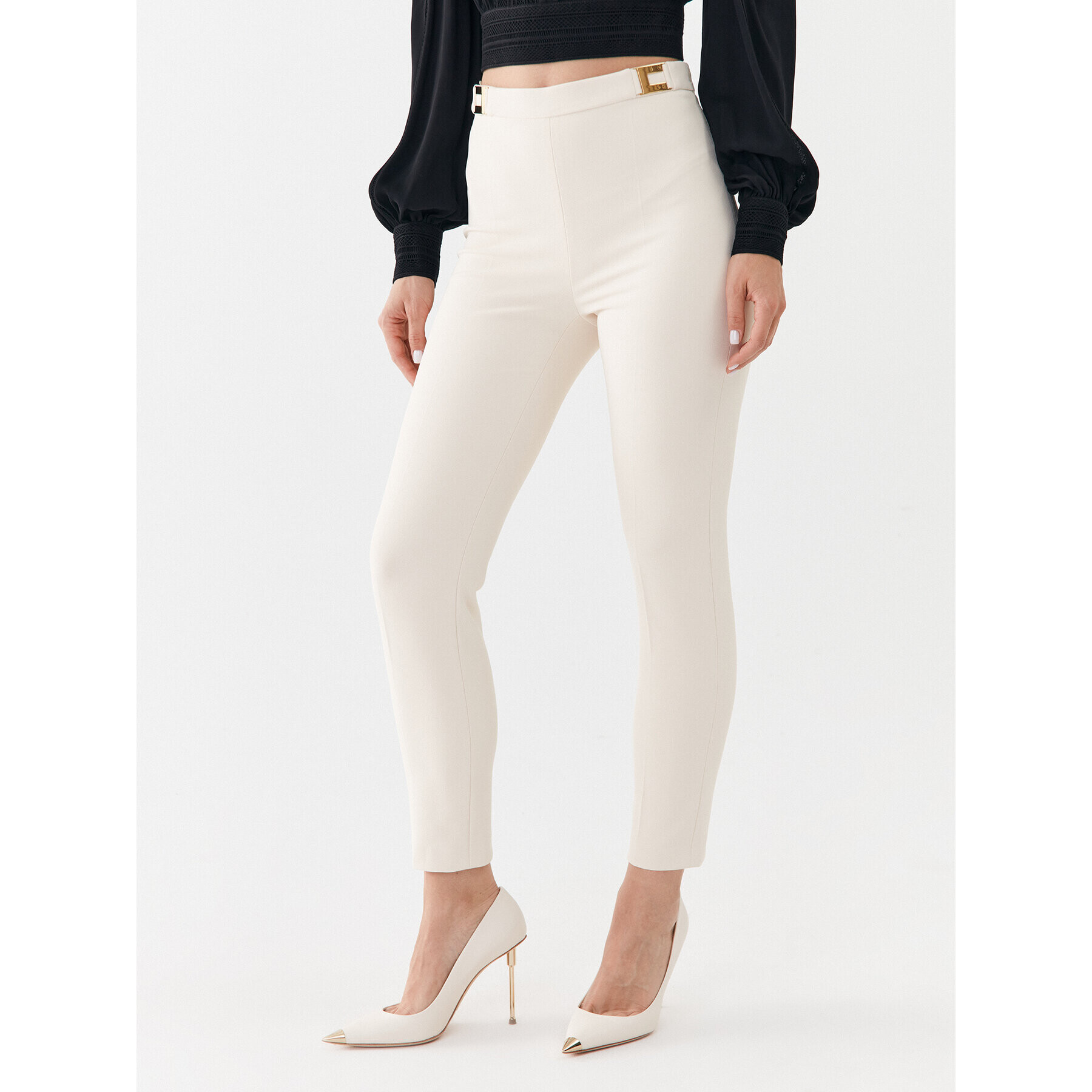 Elisabetta Franchi Kalhoty z materiálu PA-005-36E2-V280 Béžová Slim Fit - Pepit.cz