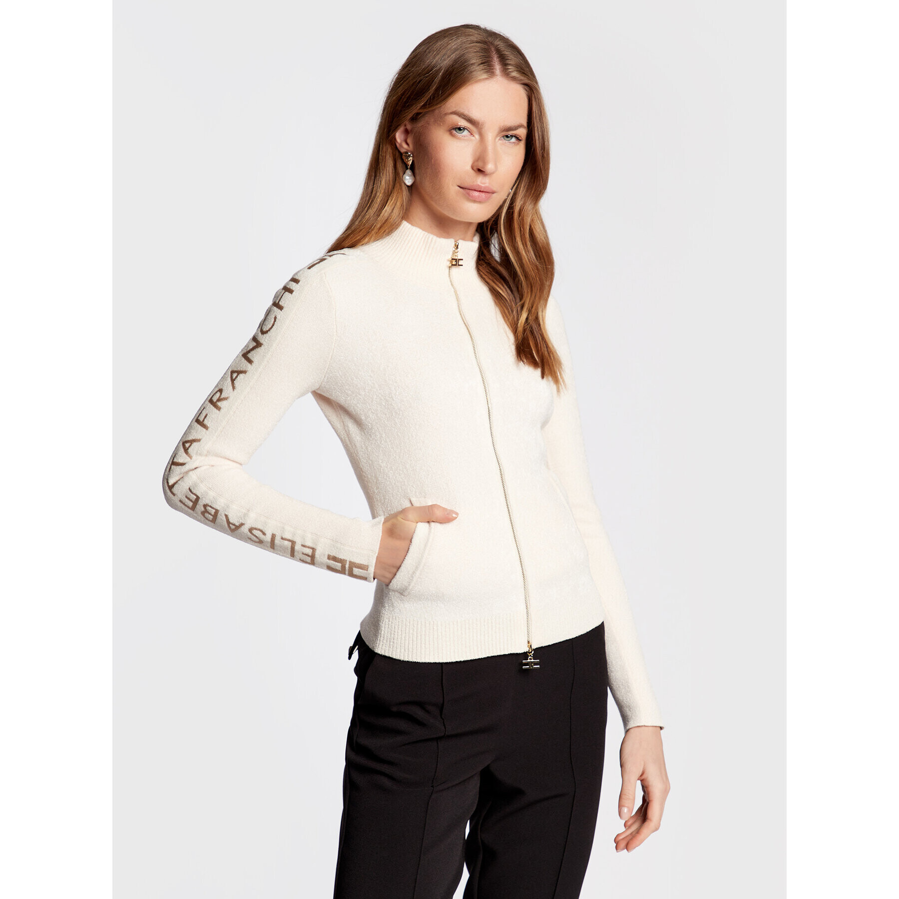 Elisabetta Franchi Kardigan MK-44S-26E2-V370 Béžová Slim Fit - Pepit.cz