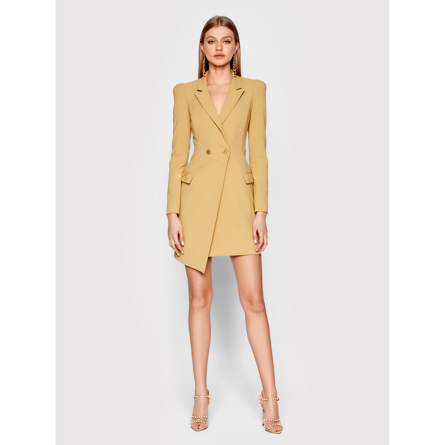 Elisabetta Franchi Koktejlové šaty AB-069-21E2-V450 Béžová Slim Fit - Pepit.cz