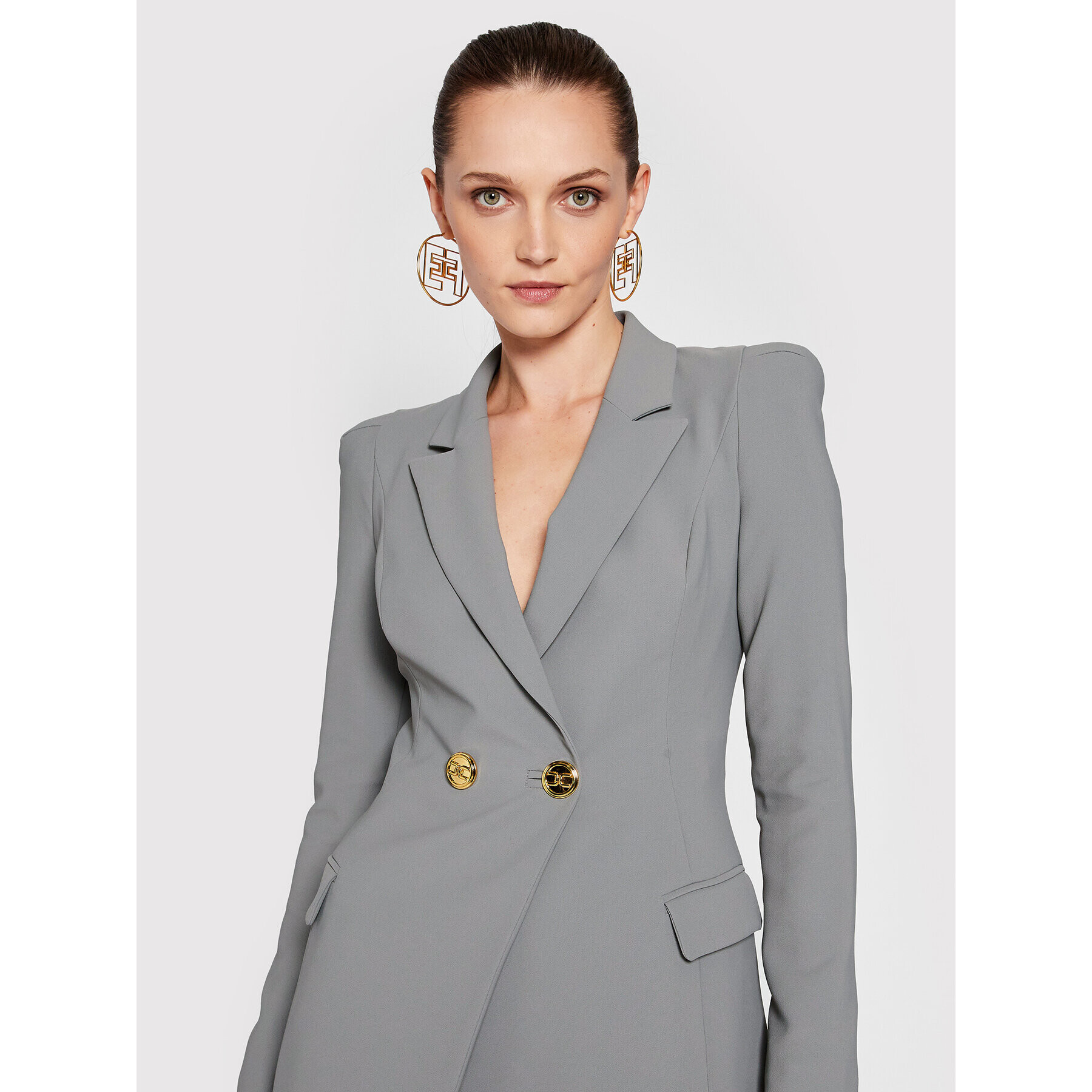 Elisabetta Franchi Koktejlové šaty AB-091-16E3-V449 Šedá Slim Fit - Pepit.cz