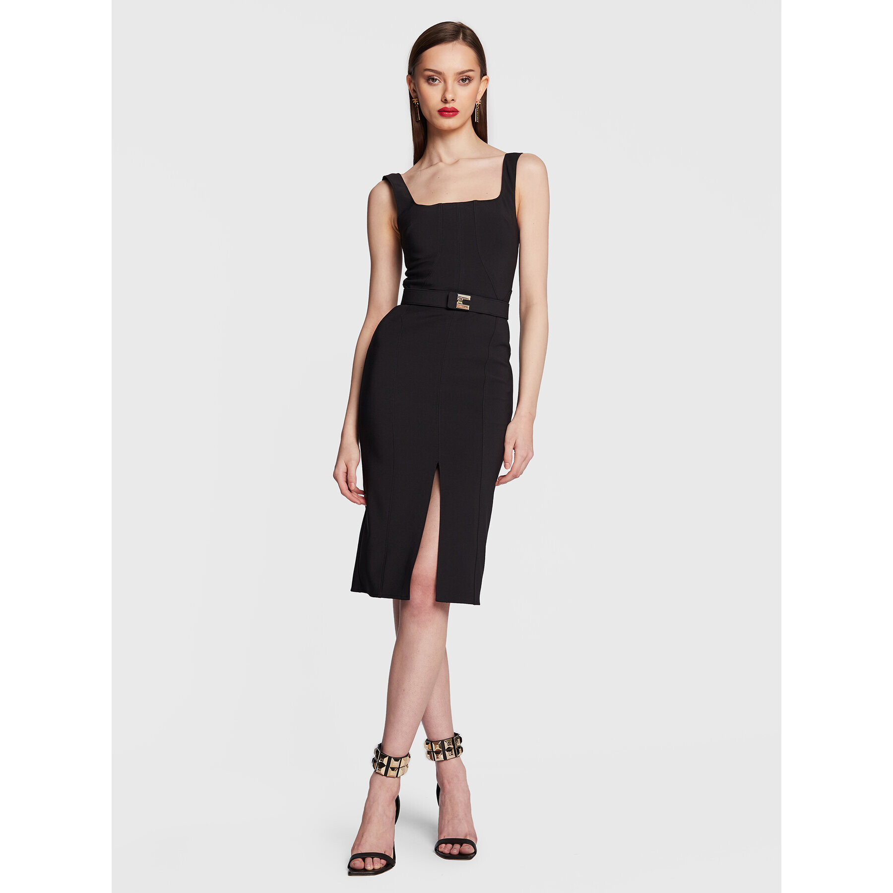 Elisabetta Franchi Koktejlové šaty AB-336-31E2-V390 Černá Slim Fit - Pepit.cz