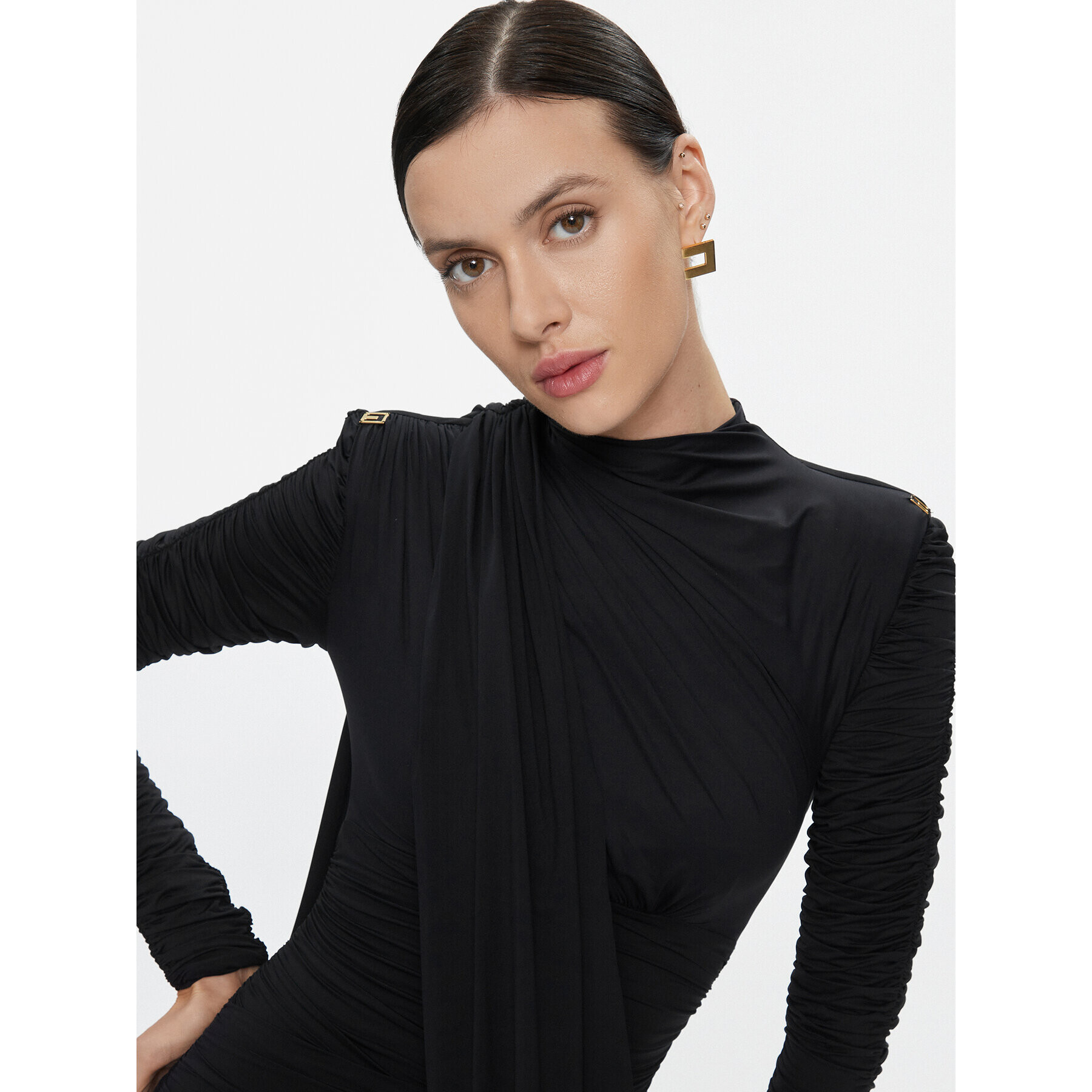 Elisabetta Franchi Koktejlové šaty AB-398-37E2-V450 Černá Slim Fit - Pepit.cz