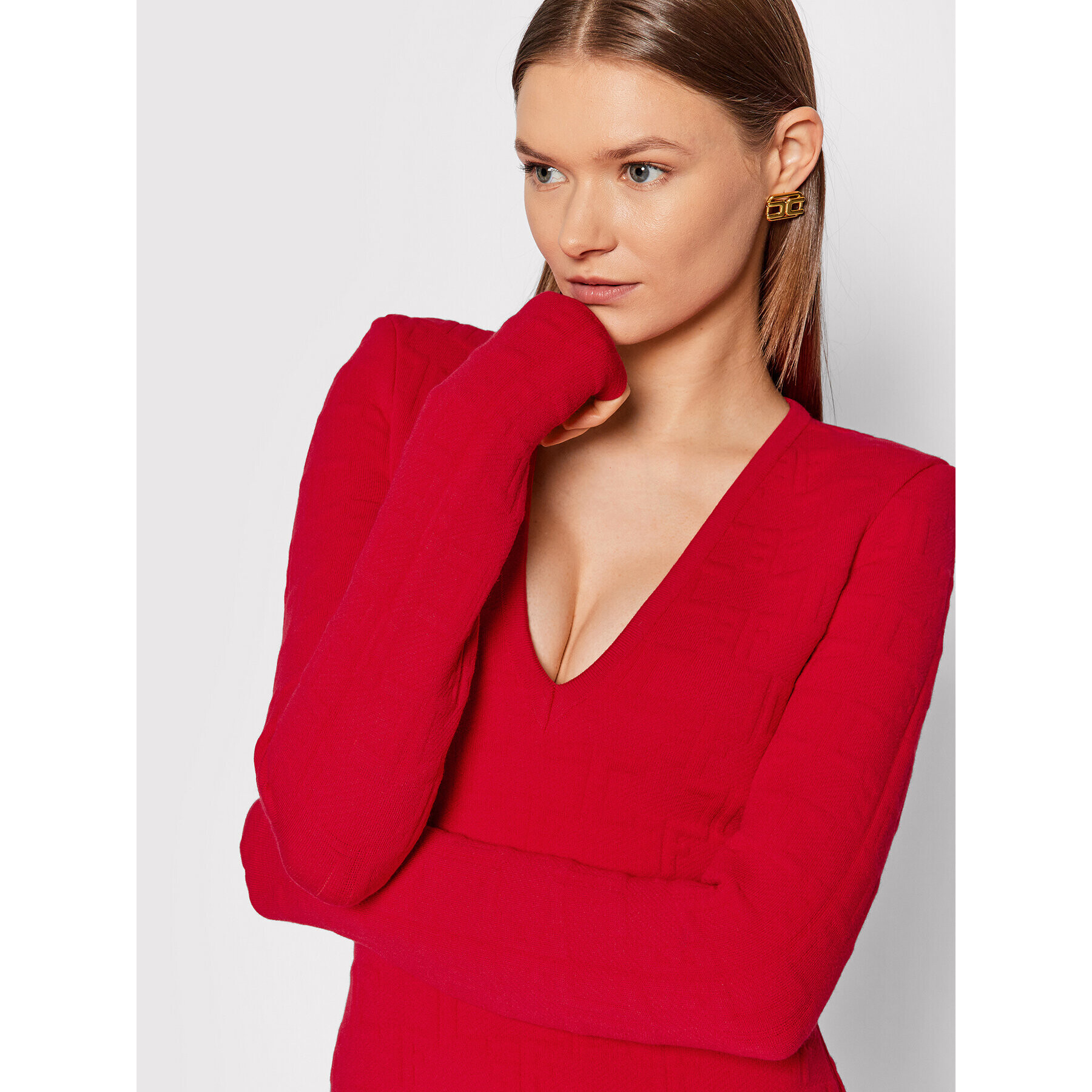 Elisabetta Franchi Úpletové šaty AM-26Q-16E2-V490 Červená Slim Fit - Pepit.cz