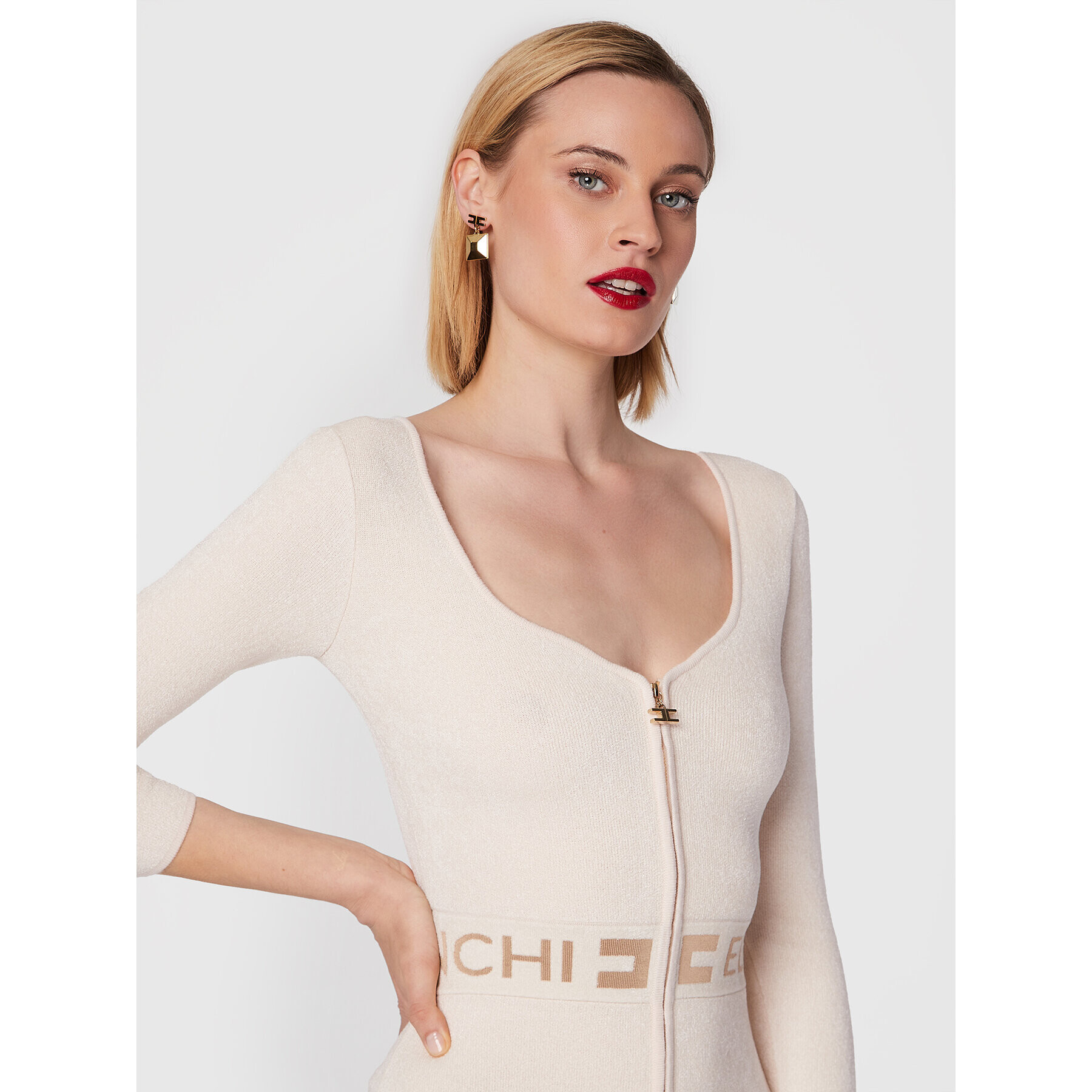 Elisabetta Franchi Úpletové šaty AM-37S-26E2-V370 Béžová Slim Fit - Pepit.cz