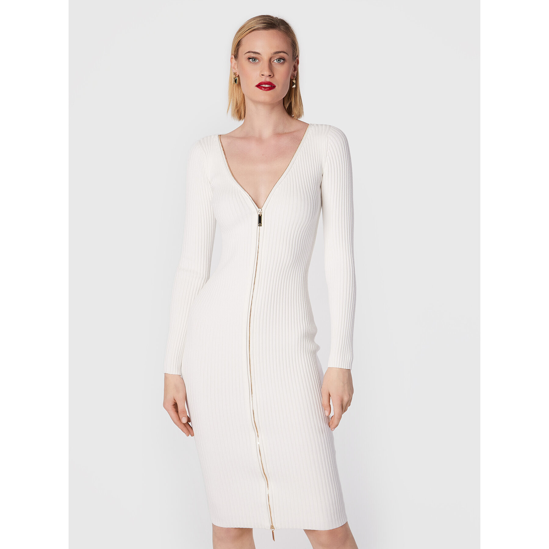 Elisabetta Franchi Úpletové šaty AM-51T-26E2-V520 Bílá Slim Fit - Pepit.cz