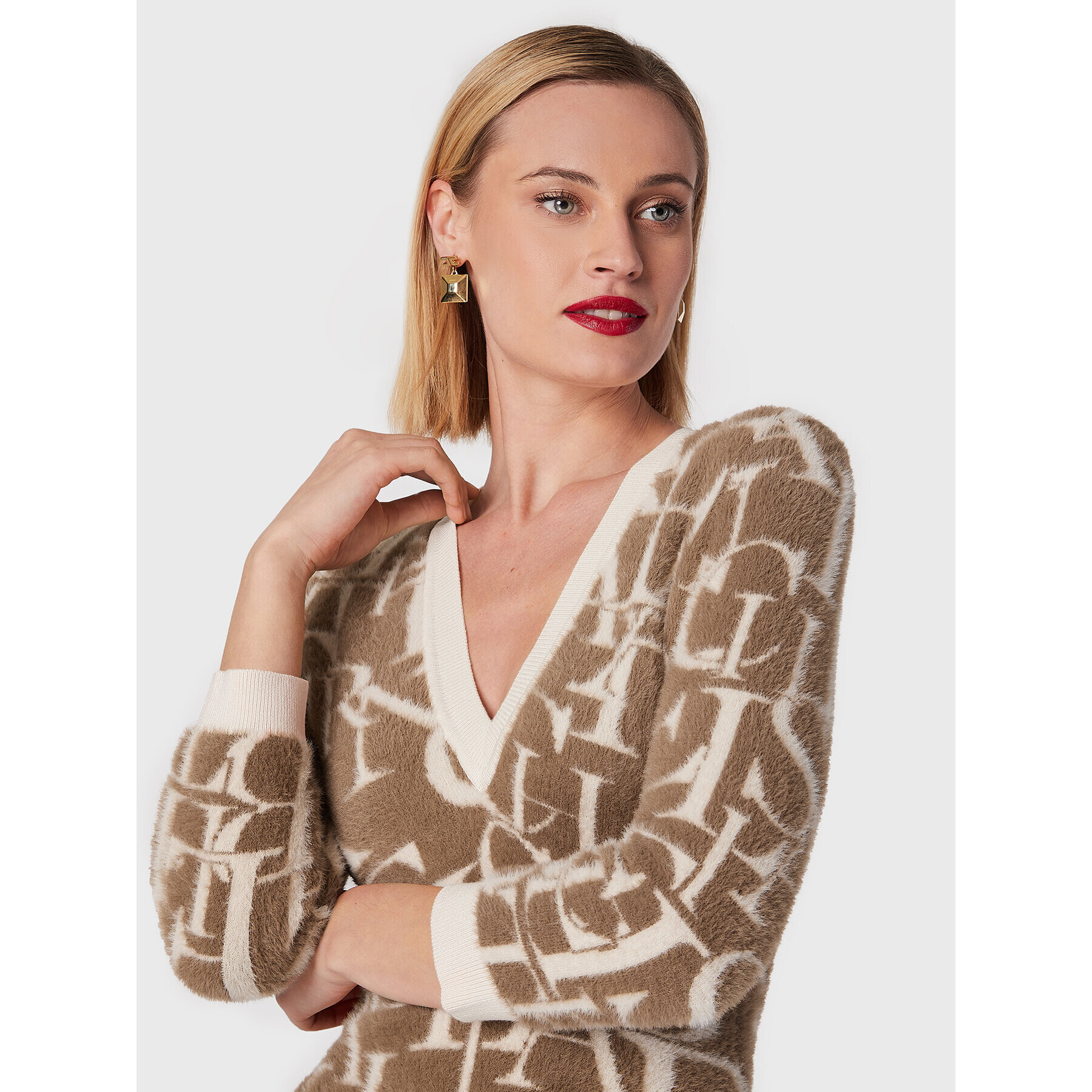 Elisabetta Franchi Úpletové šaty AM-60Q-26E2-V390 Béžová Slim Fit - Pepit.cz