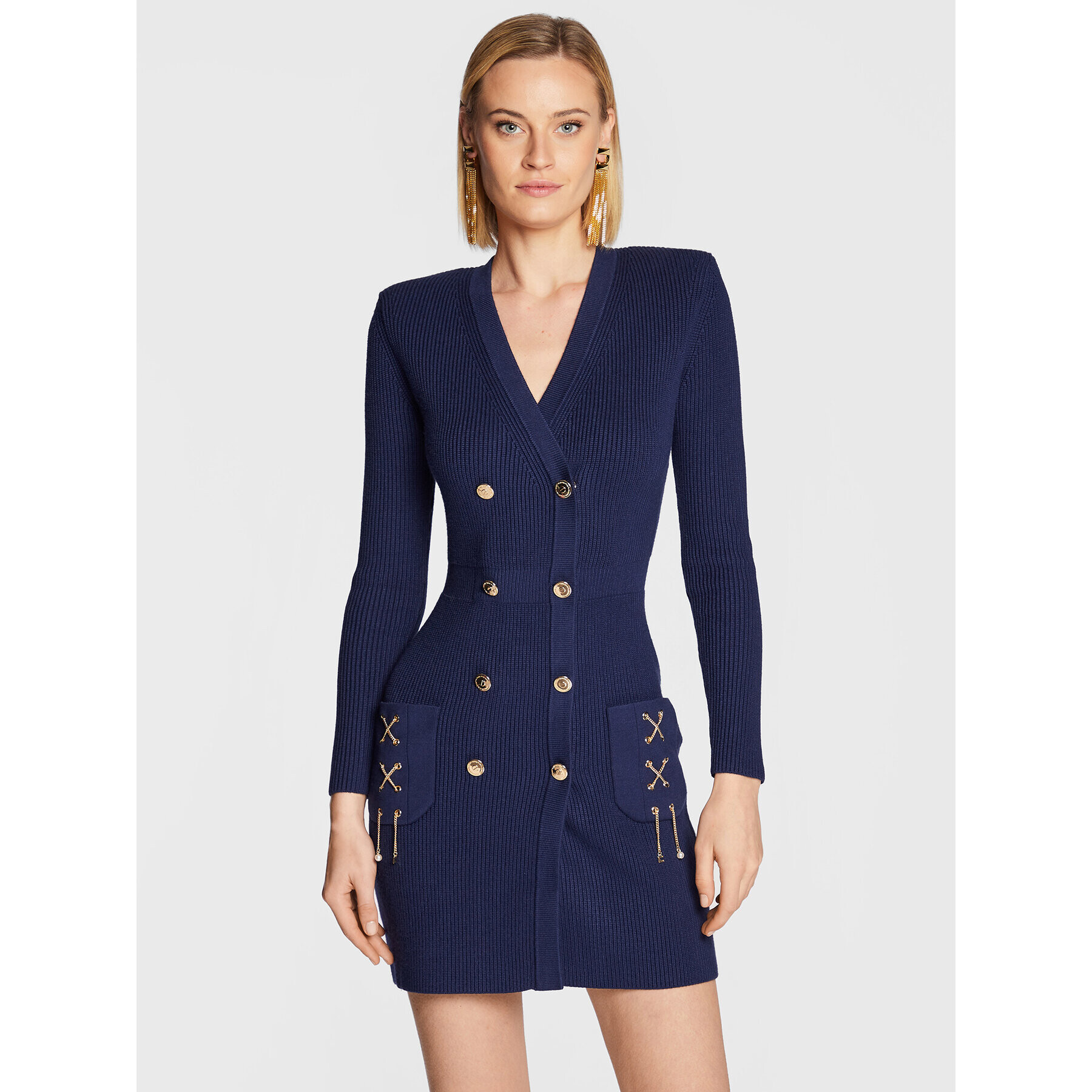 Elisabetta Franchi Úpletové šaty AM-61S-26E2-V500 Tmavomodrá Slim Fit - Pepit.cz