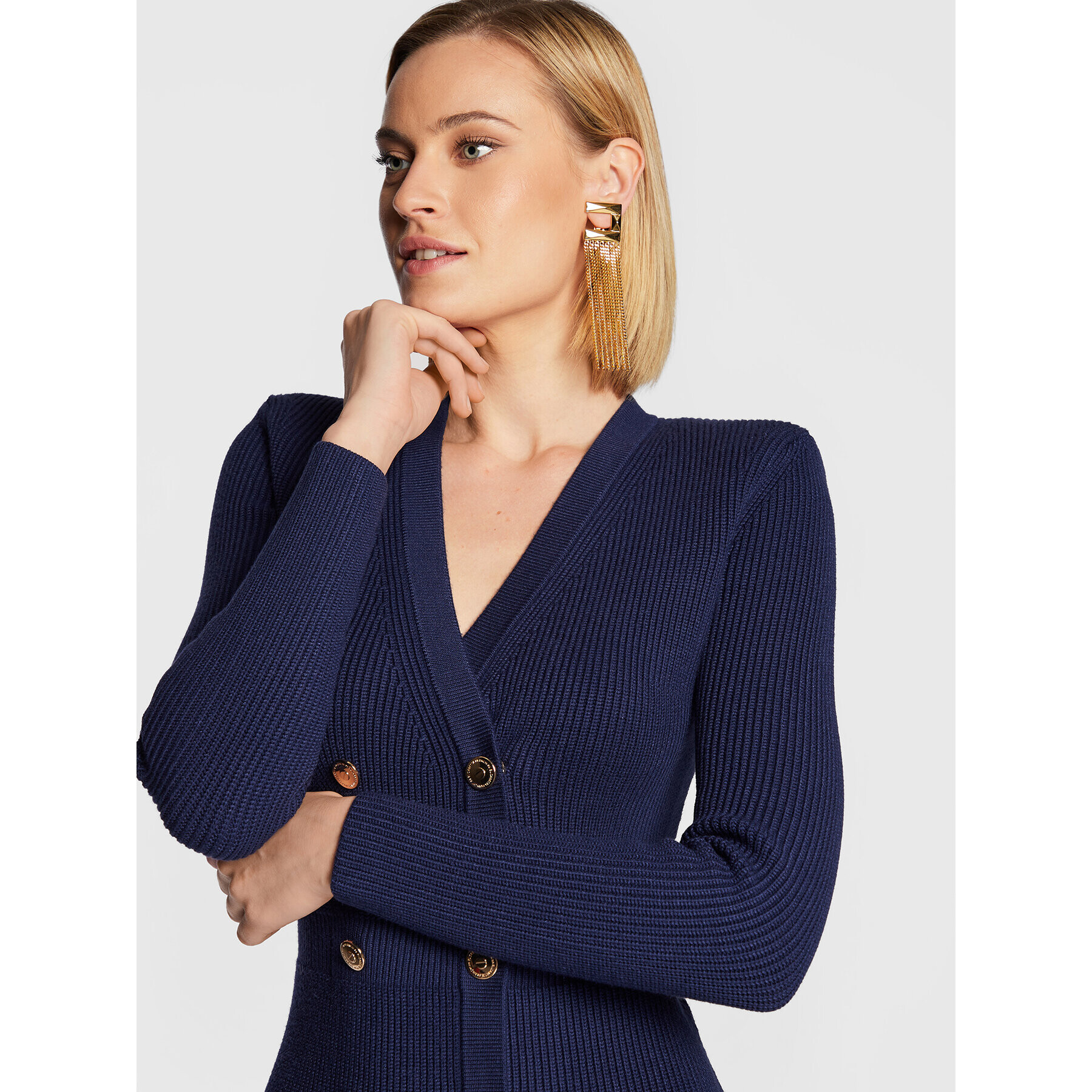 Elisabetta Franchi Úpletové šaty AM-61S-26E2-V500 Tmavomodrá Slim Fit - Pepit.cz