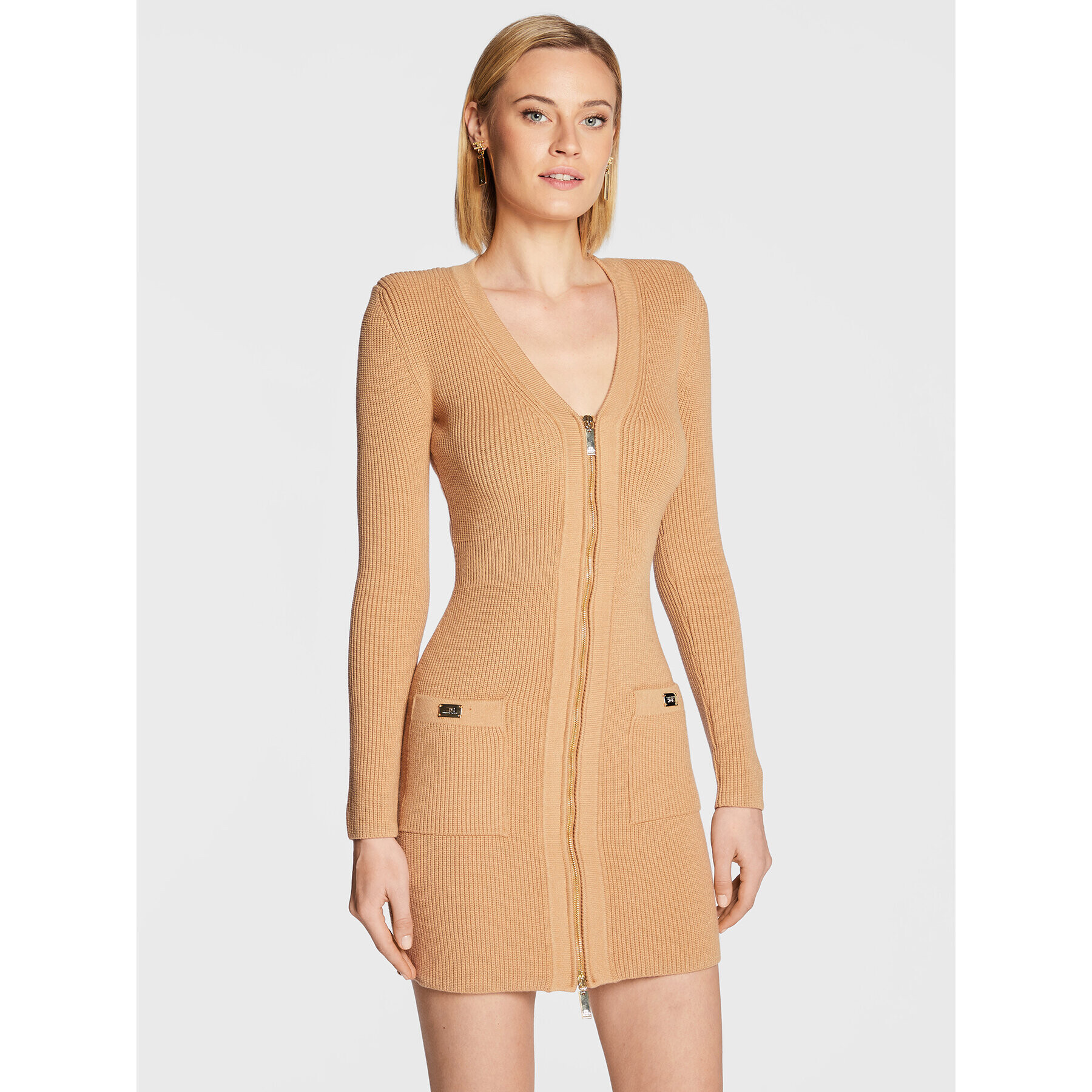 Elisabetta Franchi Úpletové šaty AM-65T-26E2-V550 Béžová Slim Fit - Pepit.cz