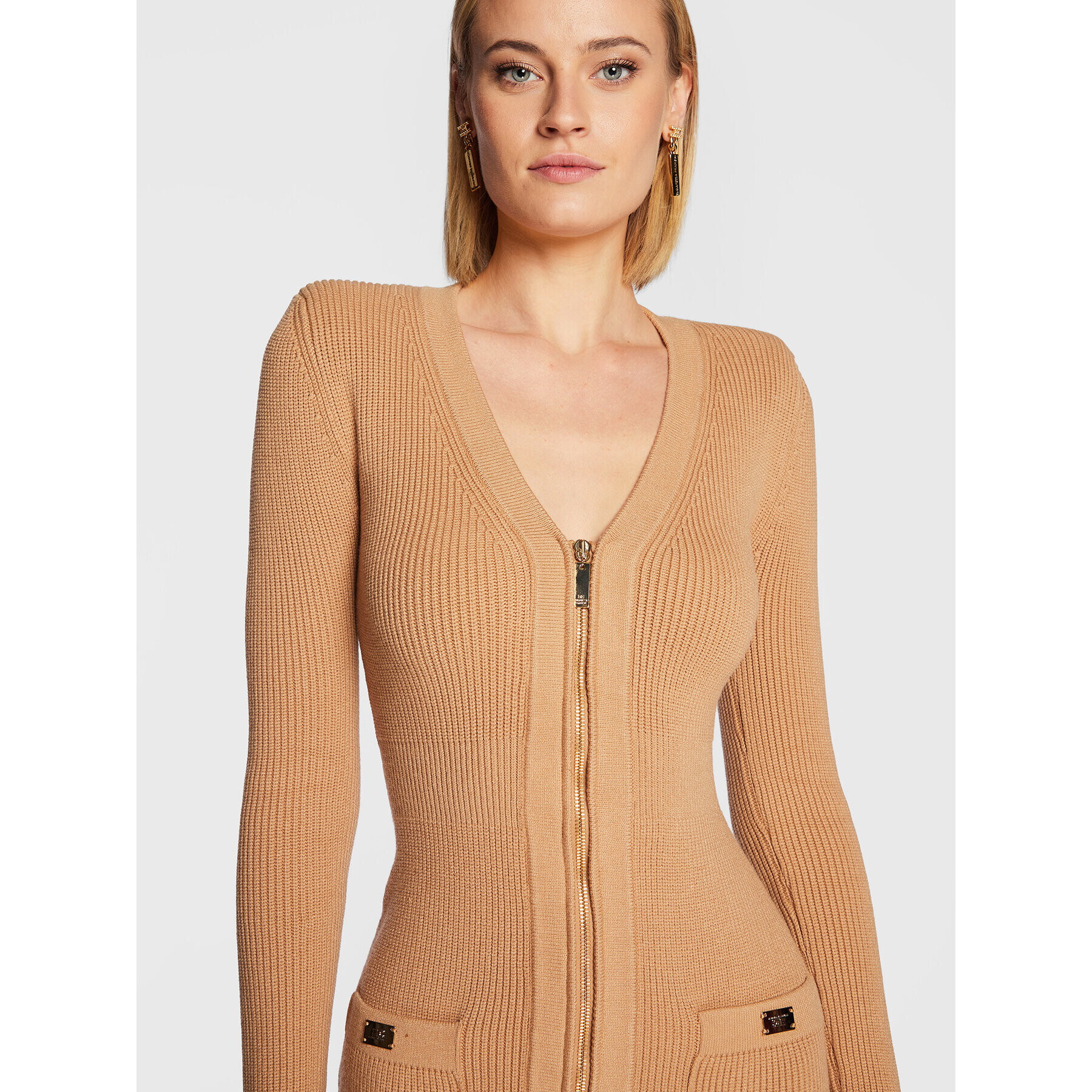 Elisabetta Franchi Úpletové šaty AM-65T-26E2-V550 Béžová Slim Fit - Pepit.cz