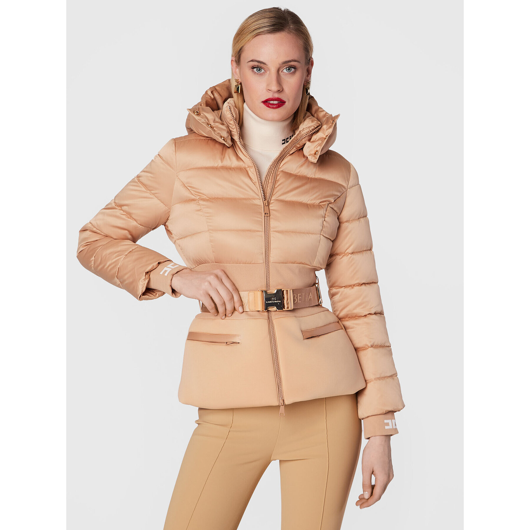 Elisabetta Franchi Vatovaná bunda PI-40H-26E2-V590 Béžová Slim Fit - Pepit.cz