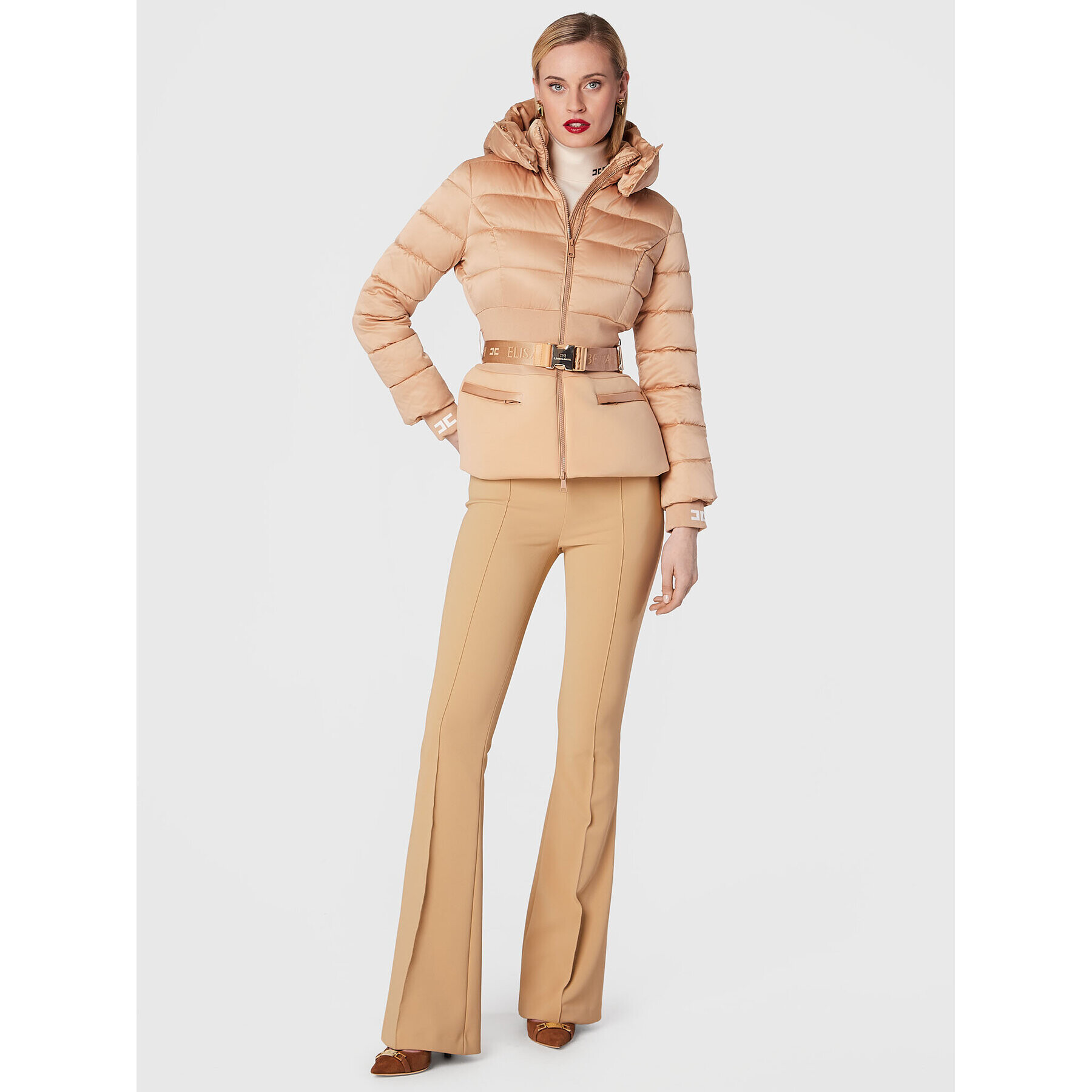 Elisabetta Franchi Vatovaná bunda PI-40H-26E2-V590 Béžová Slim Fit - Pepit.cz