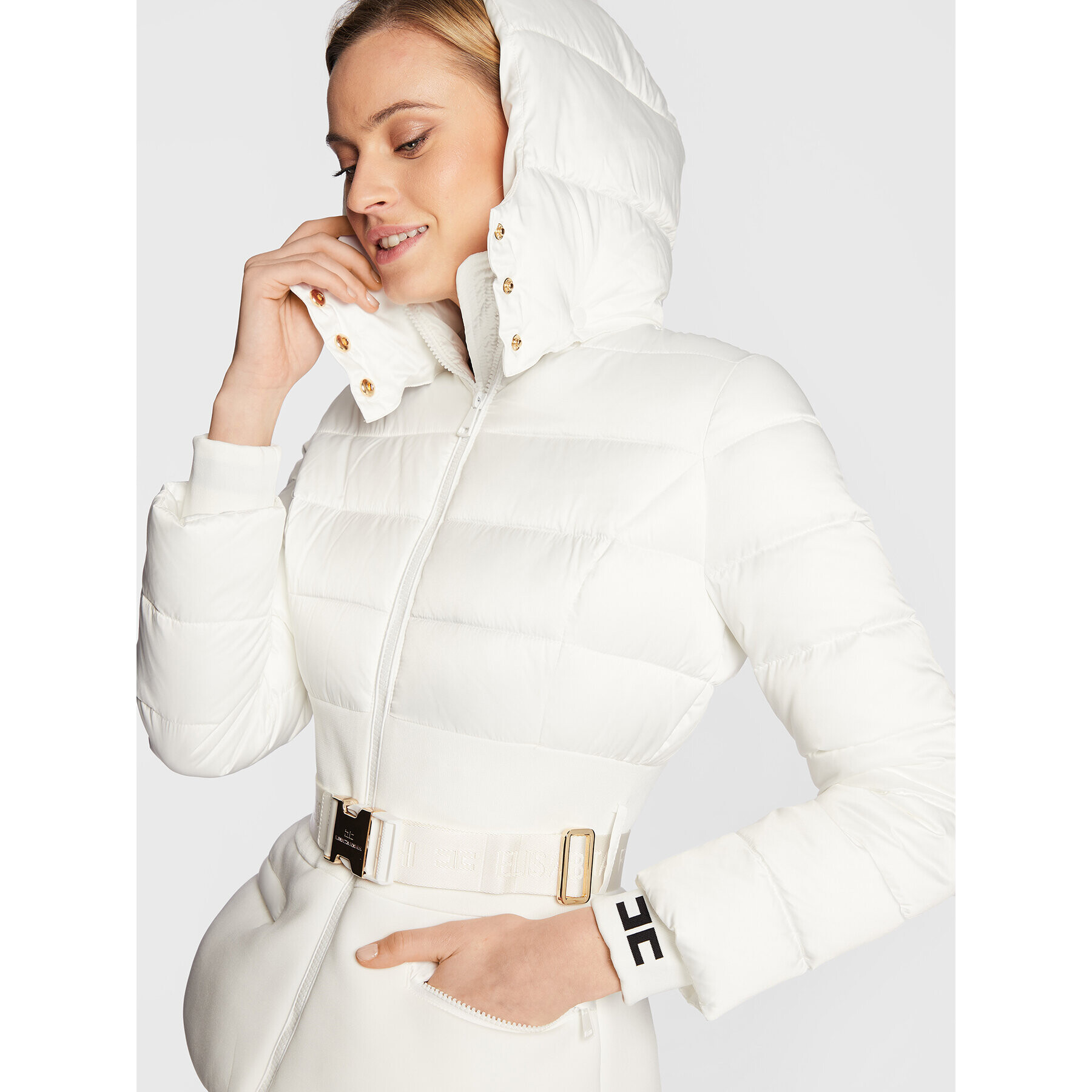 Elisabetta Franchi Vatovaná bunda PI-40H-26E2-V590 Bílá Slim Fit - Pepit.cz