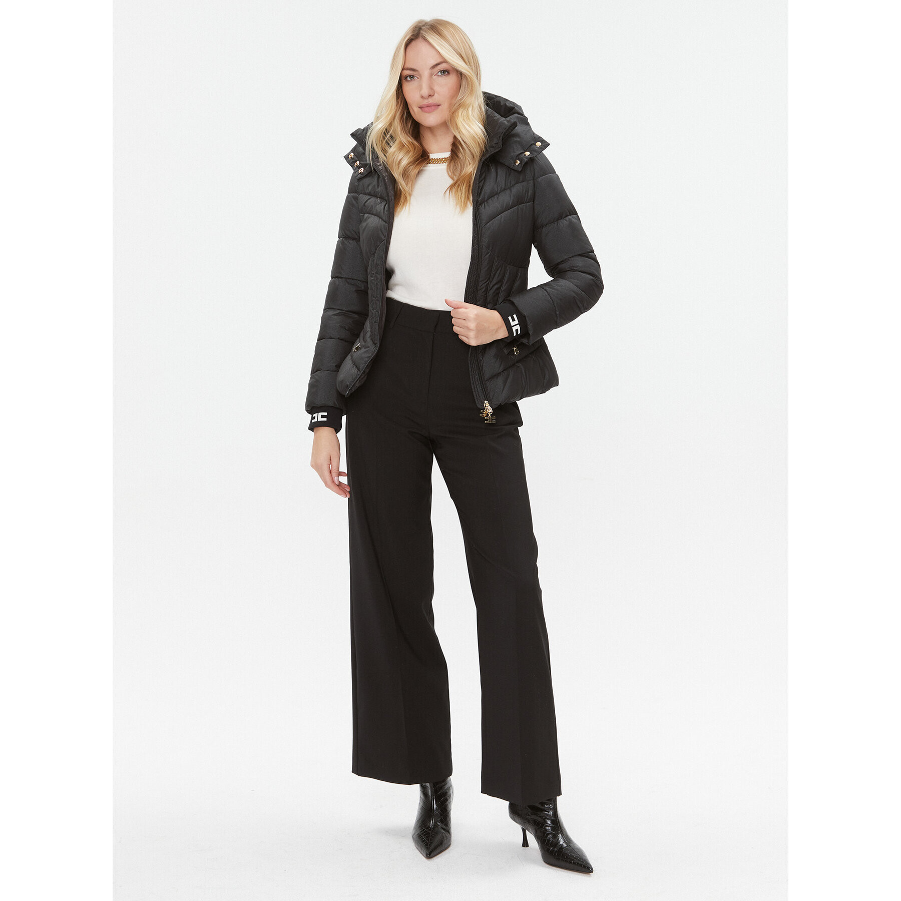 Elisabetta Franchi Vatovaná bunda PI-59H-36E2-V590 Černá Slim Fit - Pepit.cz