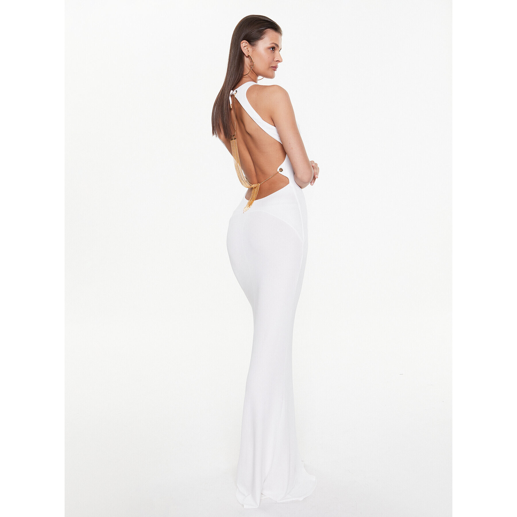 Elisabetta Franchi Večerní šaty AB-363-32E2-V720 Bílá Slim Fit - Pepit.cz