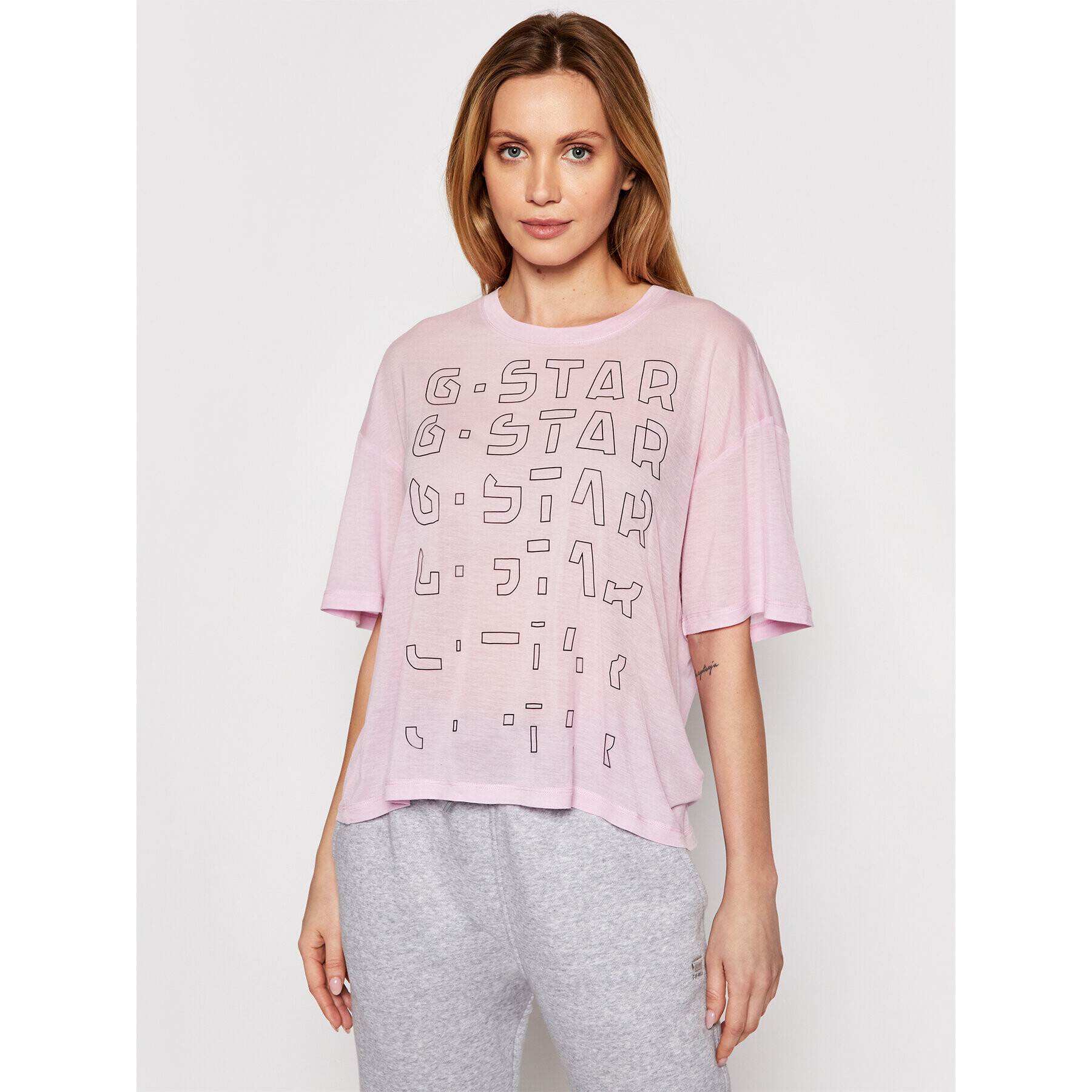 G-Star Raw T-Shirt Sheer Faded Graphic D19200-9908-C340 Růžová Relaxed Fit - Pepit.cz