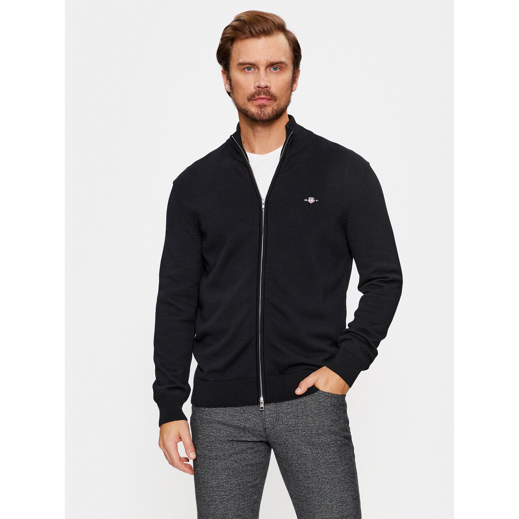 Gant Kardigan Casual Cotton Zip 8030164 Černá Regular Fit - Pepit.cz