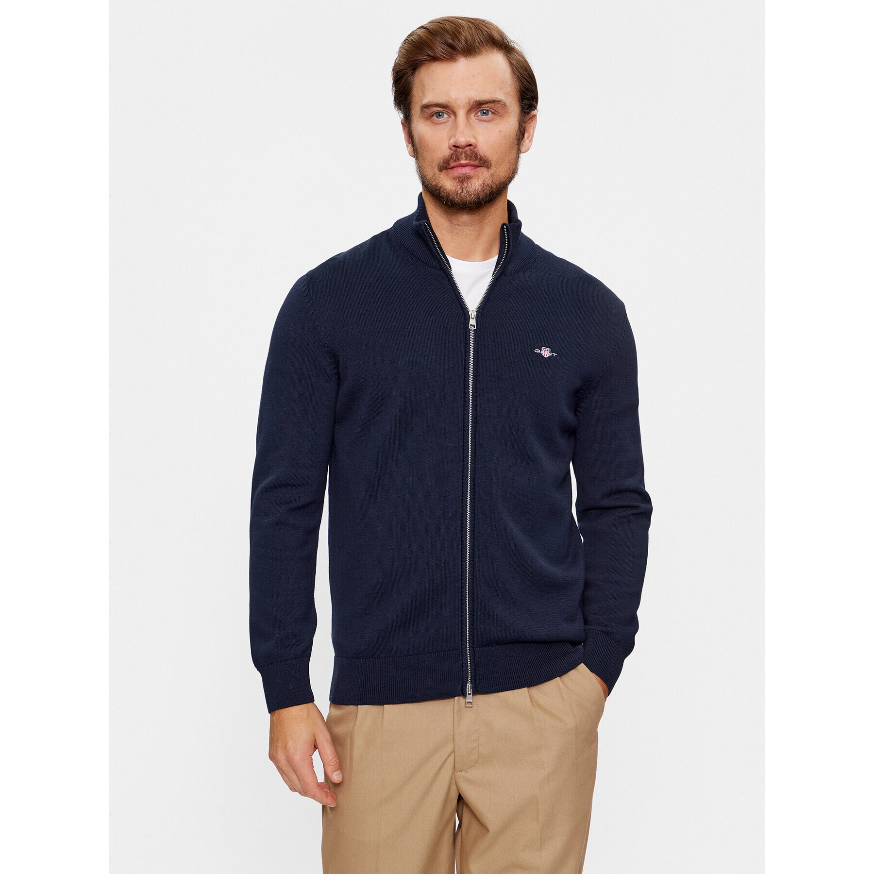 Gant Kardigan Casual Cotton Zip 8030164 Tmavomodrá Regular Fit - Pepit.cz