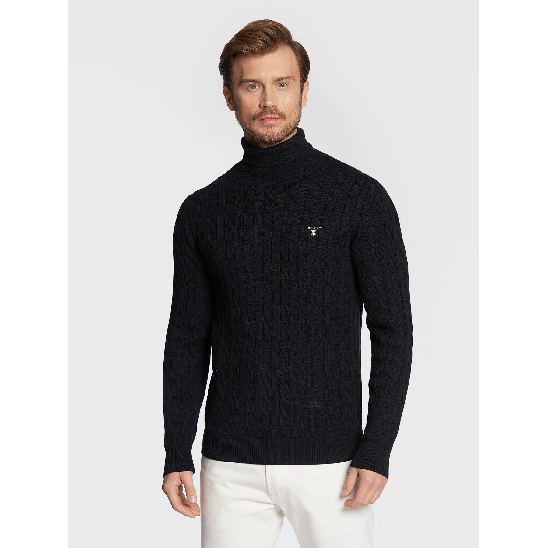 Gant Rolák Cable 8050507 Tmavomodrá Slim Fit - Pepit.cz