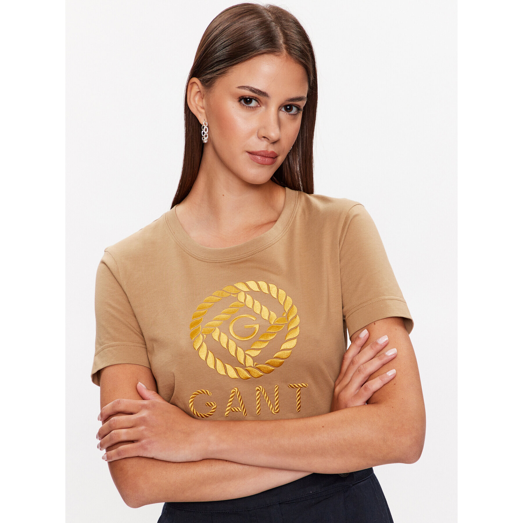 Gant T-Shirt Rope Icon 4200227 Hnědá Regular Fit - Pepit.cz