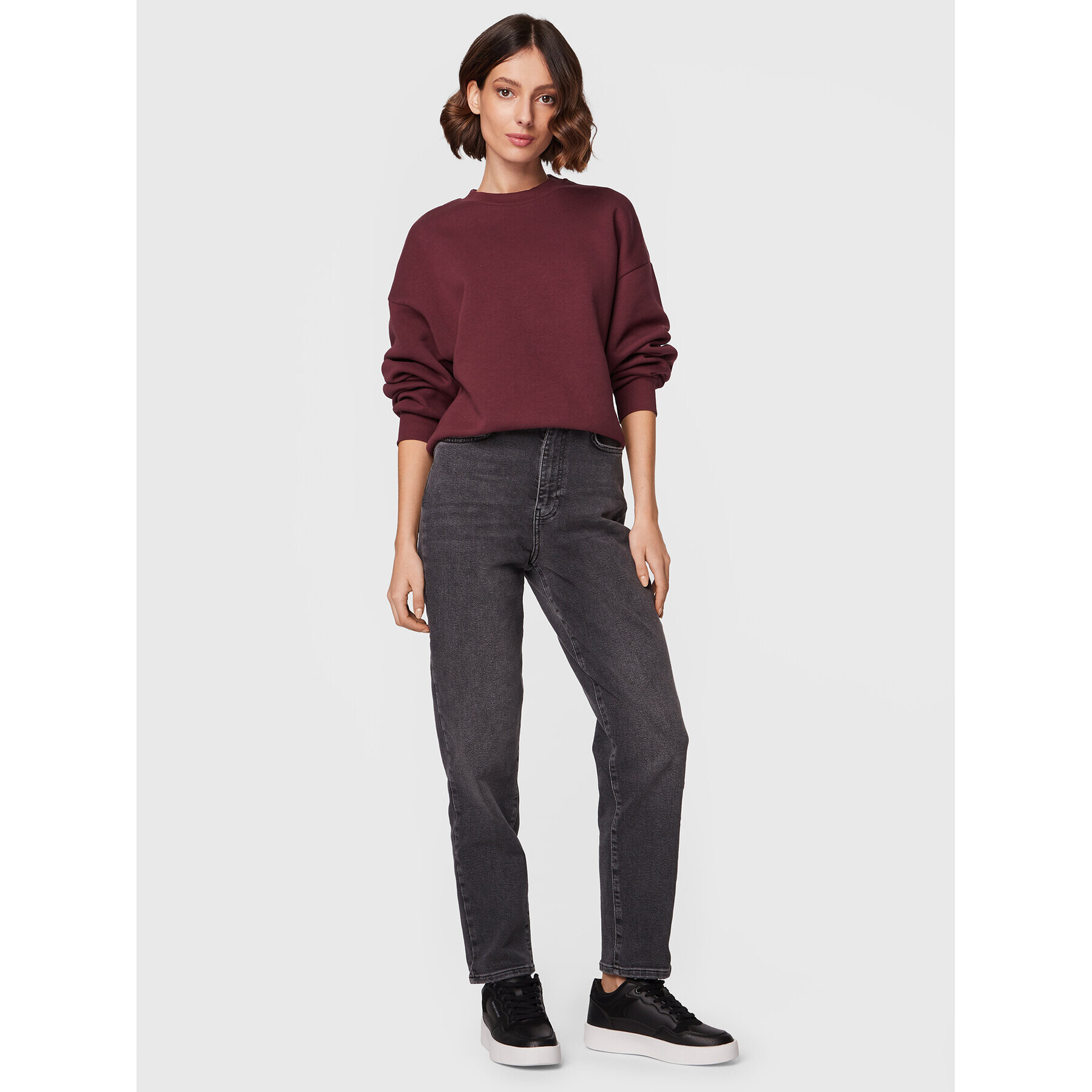 Gina Tricot Mikina Basic 10943 Bordó Relaxed Fit - Pepit.cz