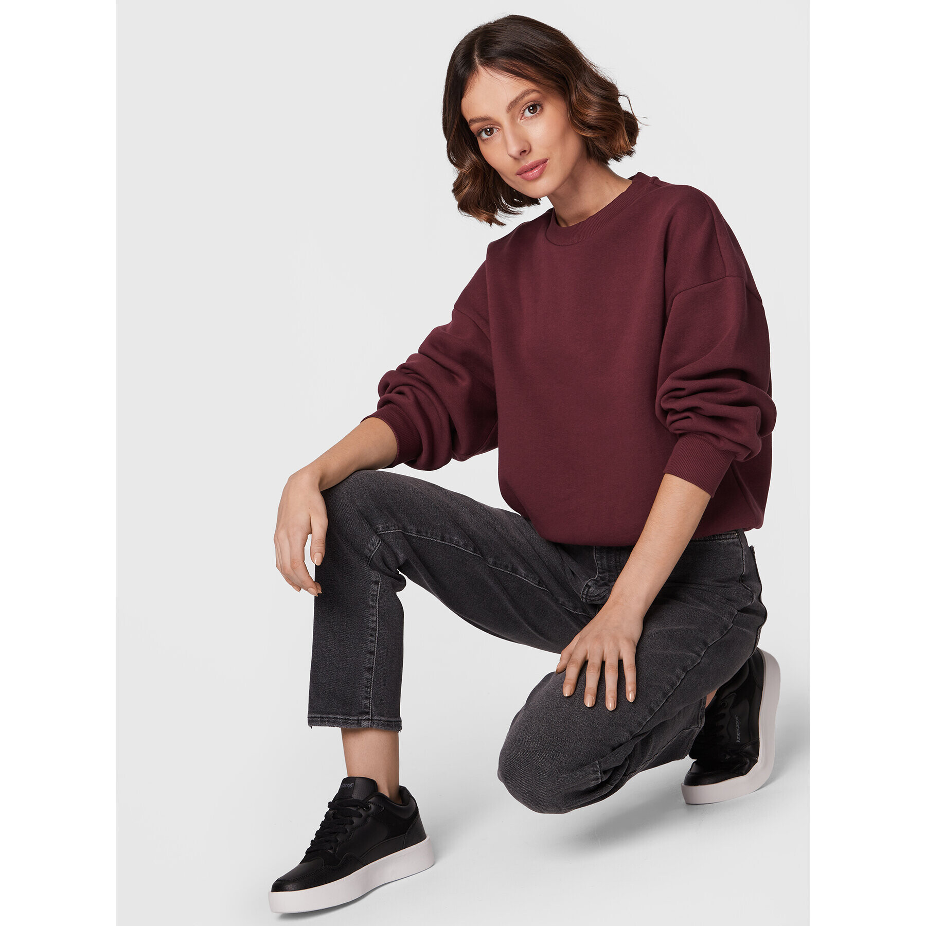 Gina Tricot Mikina Basic 10943 Bordó Relaxed Fit - Pepit.cz