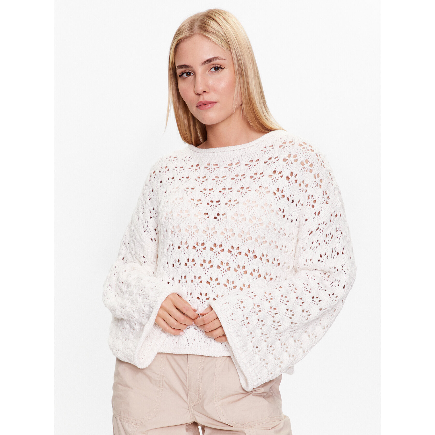 Gina Tricot Svetr Knitted openwork sweater 19466 Bílá Regular Fit - Pepit.cz