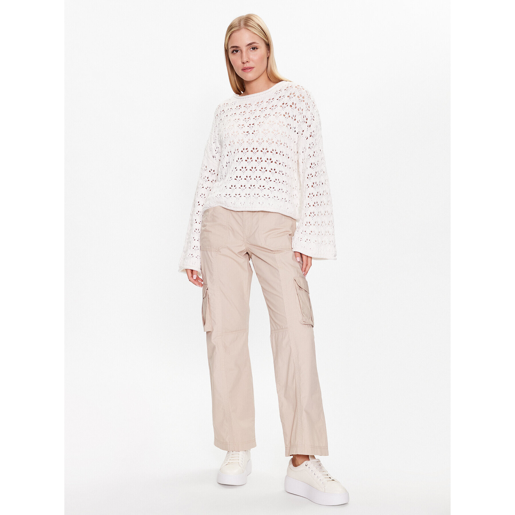 Gina Tricot Svetr Knitted openwork sweater 19466 Bílá Regular Fit - Pepit.cz