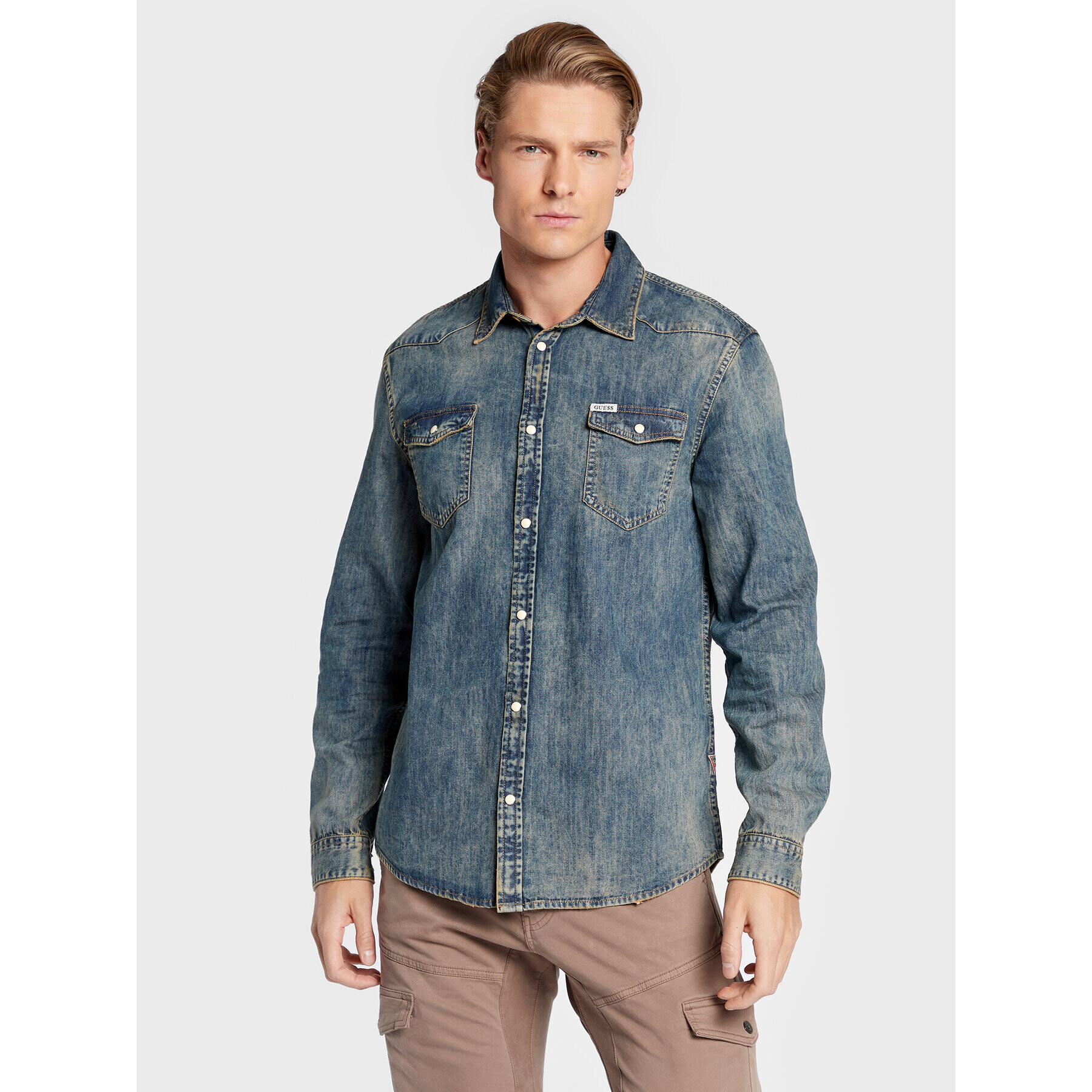 Guess džínová košile M1BH02 D14LB Modrá Slim Fit - Pepit.cz