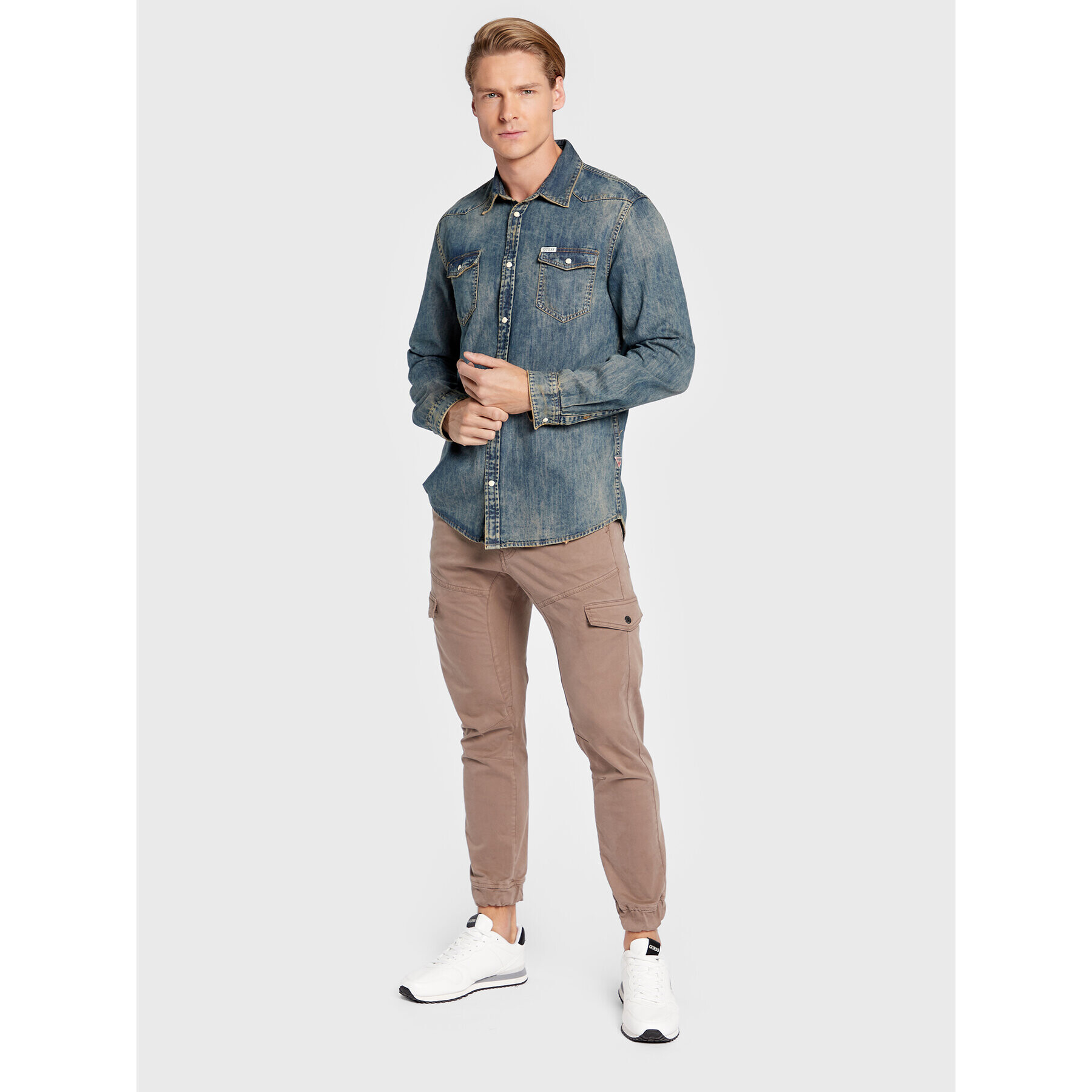 Guess džínová košile M1BH02 D14LB Modrá Slim Fit - Pepit.cz