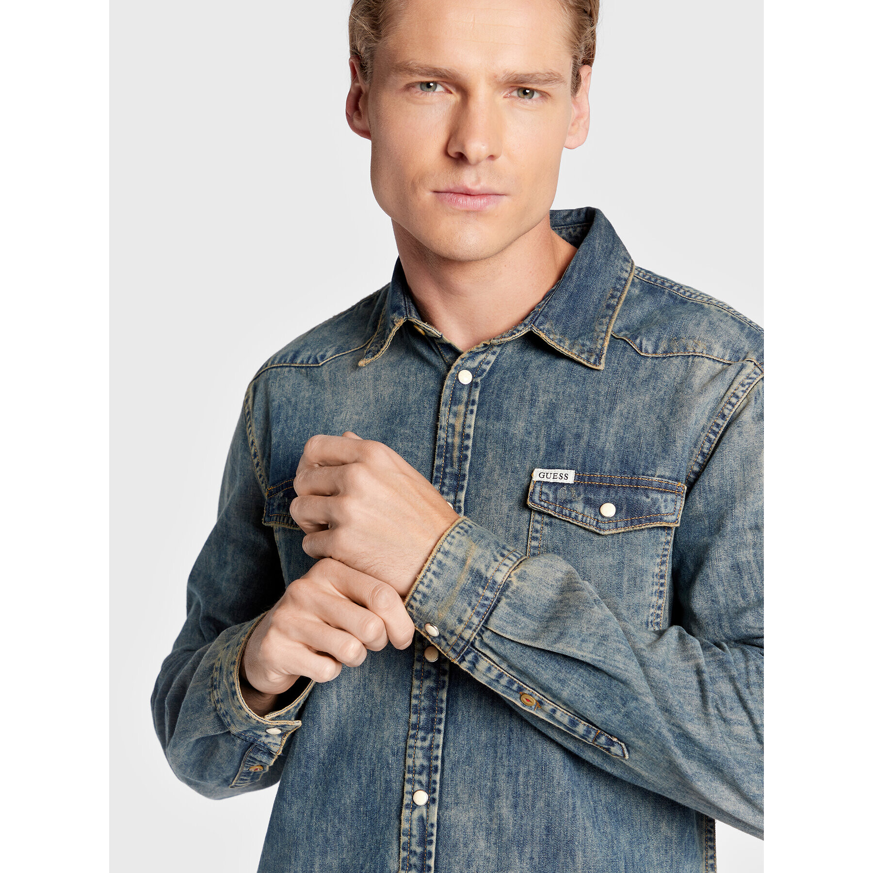 Guess džínová košile M1BH02 D14LB Modrá Slim Fit - Pepit.cz