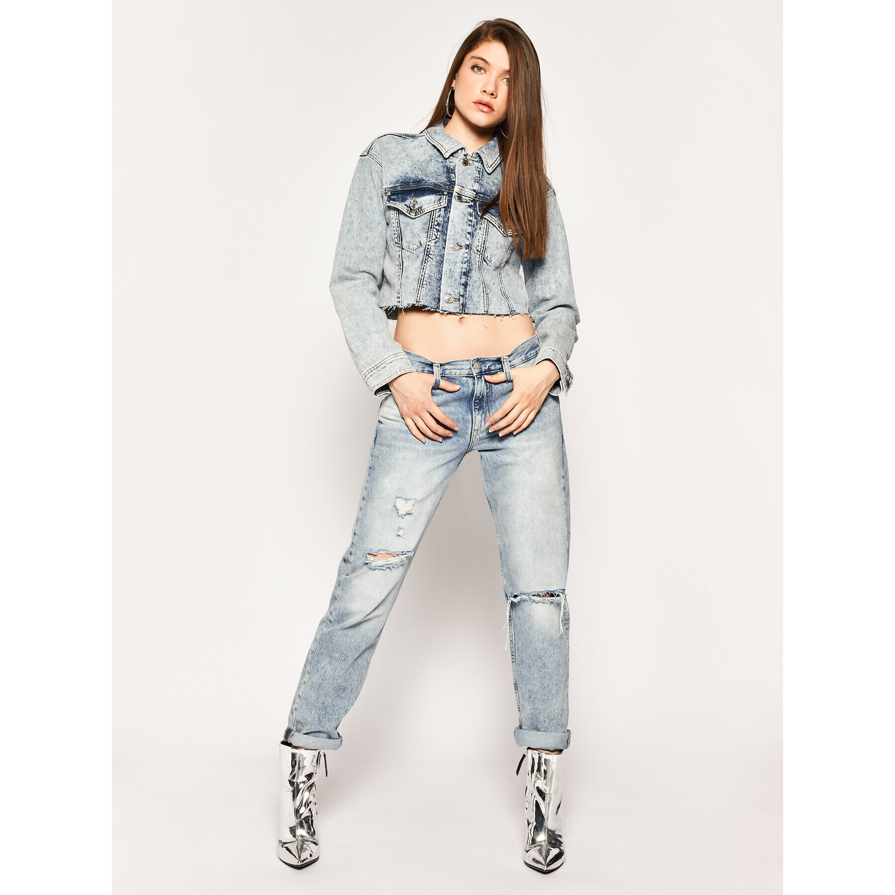 Guess Jeansová bunda Kalisa Cargo W02N08 D3LD1 Modrá Regular Fit - Pepit.cz