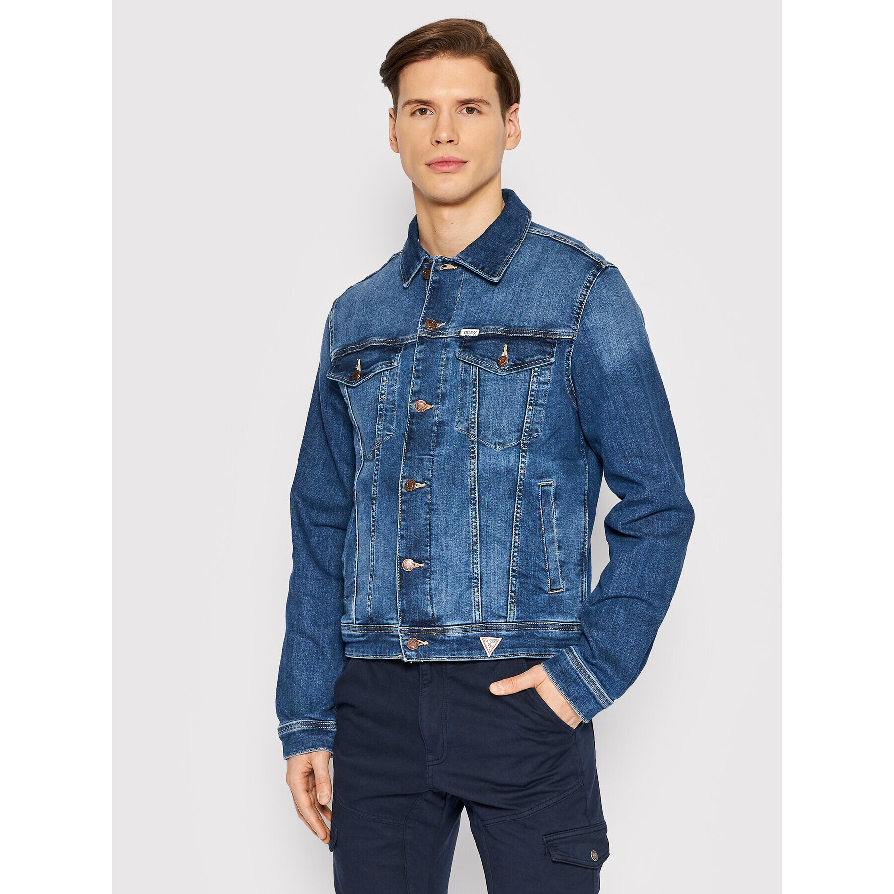 Guess Jeansová bunda M1YXN1 D4GV5 Modrá Slim Fit - Pepit.cz