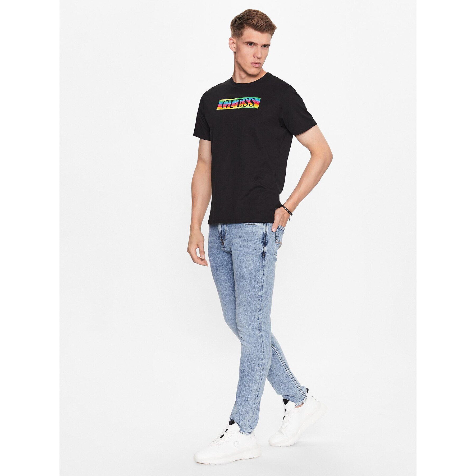 Guess Jeansy M3YAS2 D4WBC Modrá Slim Tapered Fit - Pepit.cz