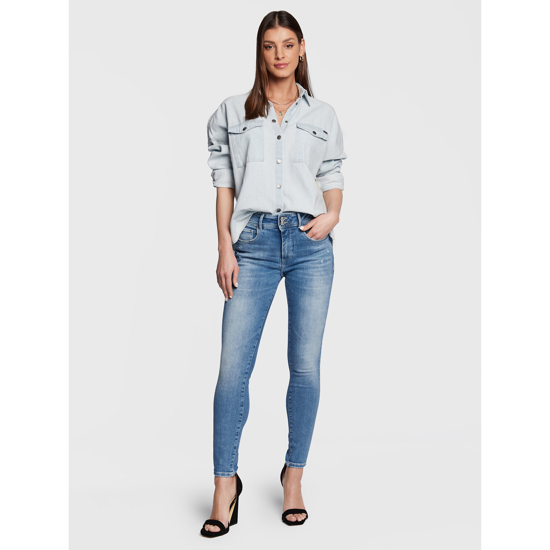 Guess Jeansy Shape Up W3RA34 D4W91 Modrá Skinny Fit - Pepit.cz