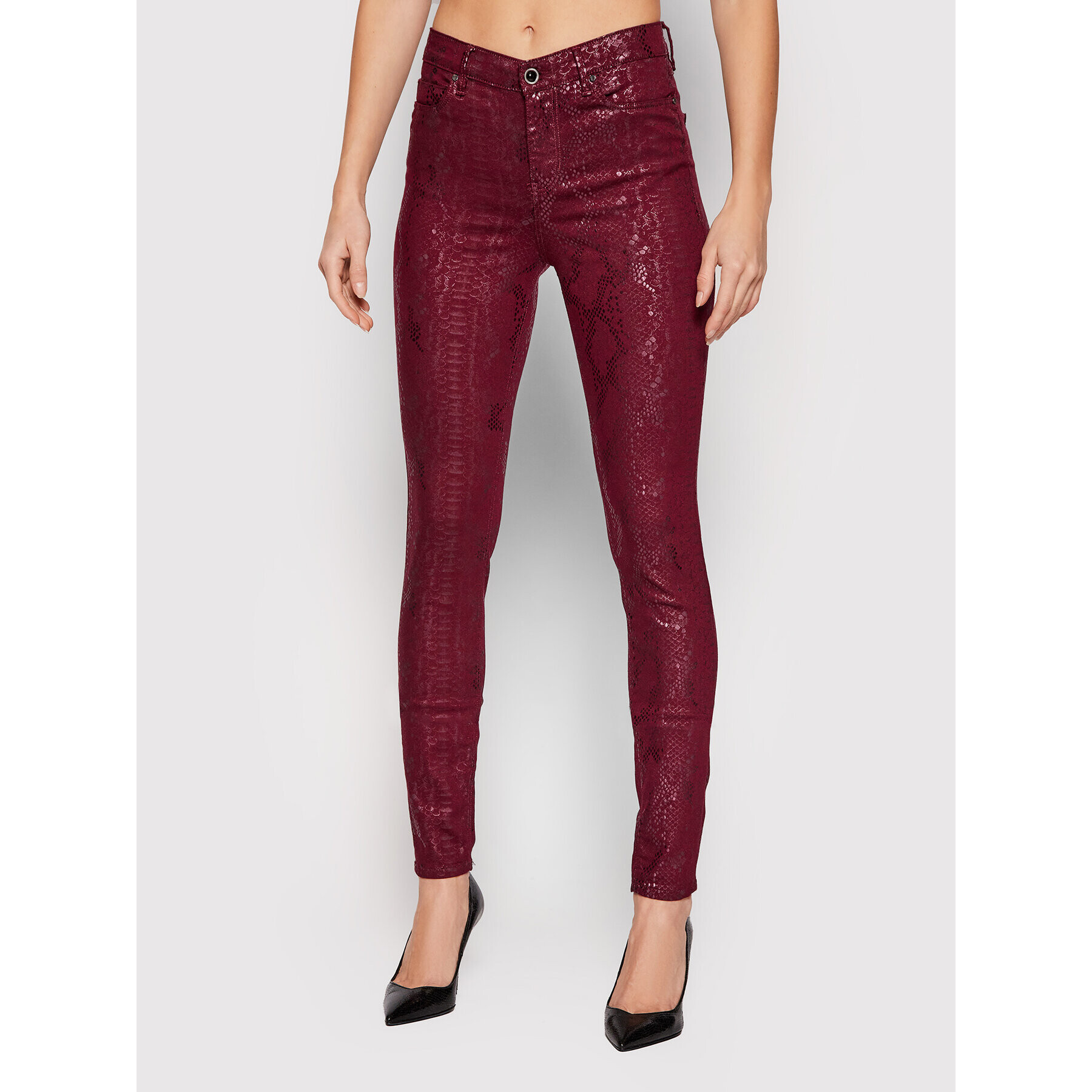 Guess Jeansy W2RA46 WE641 Bordó Skinny Fit - Pepit.cz