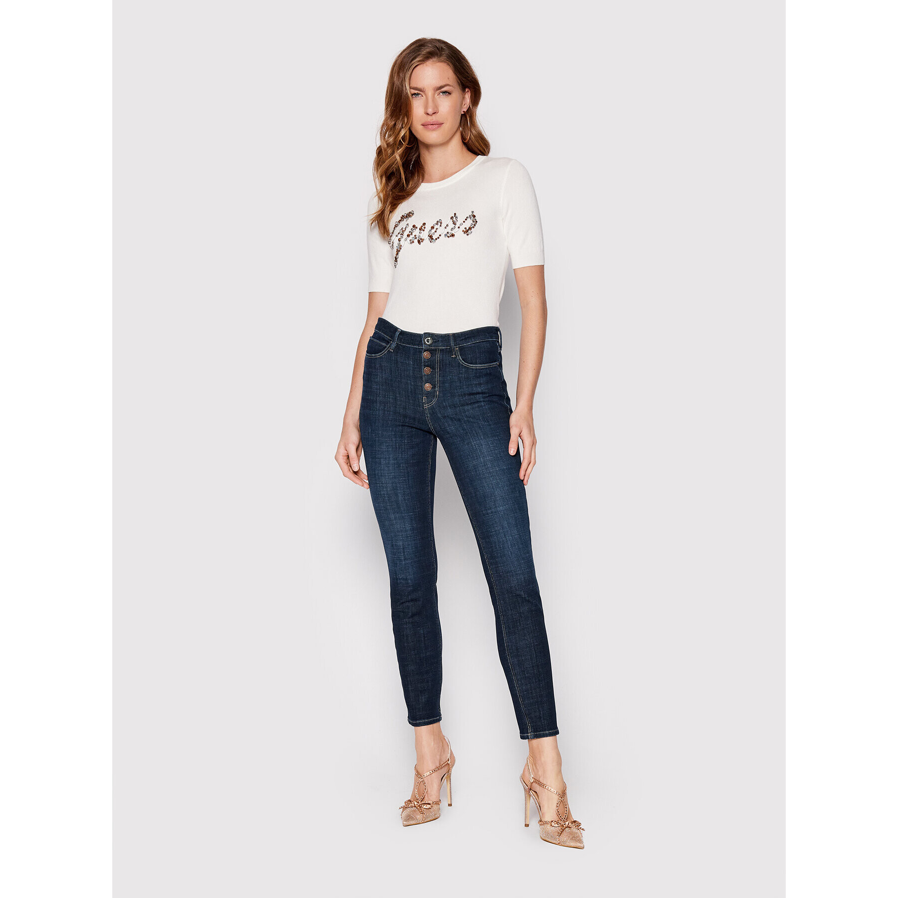 Guess Jeansy W2YA28 D4PM3 Tmavomodrá Skinny Fit - Pepit.cz