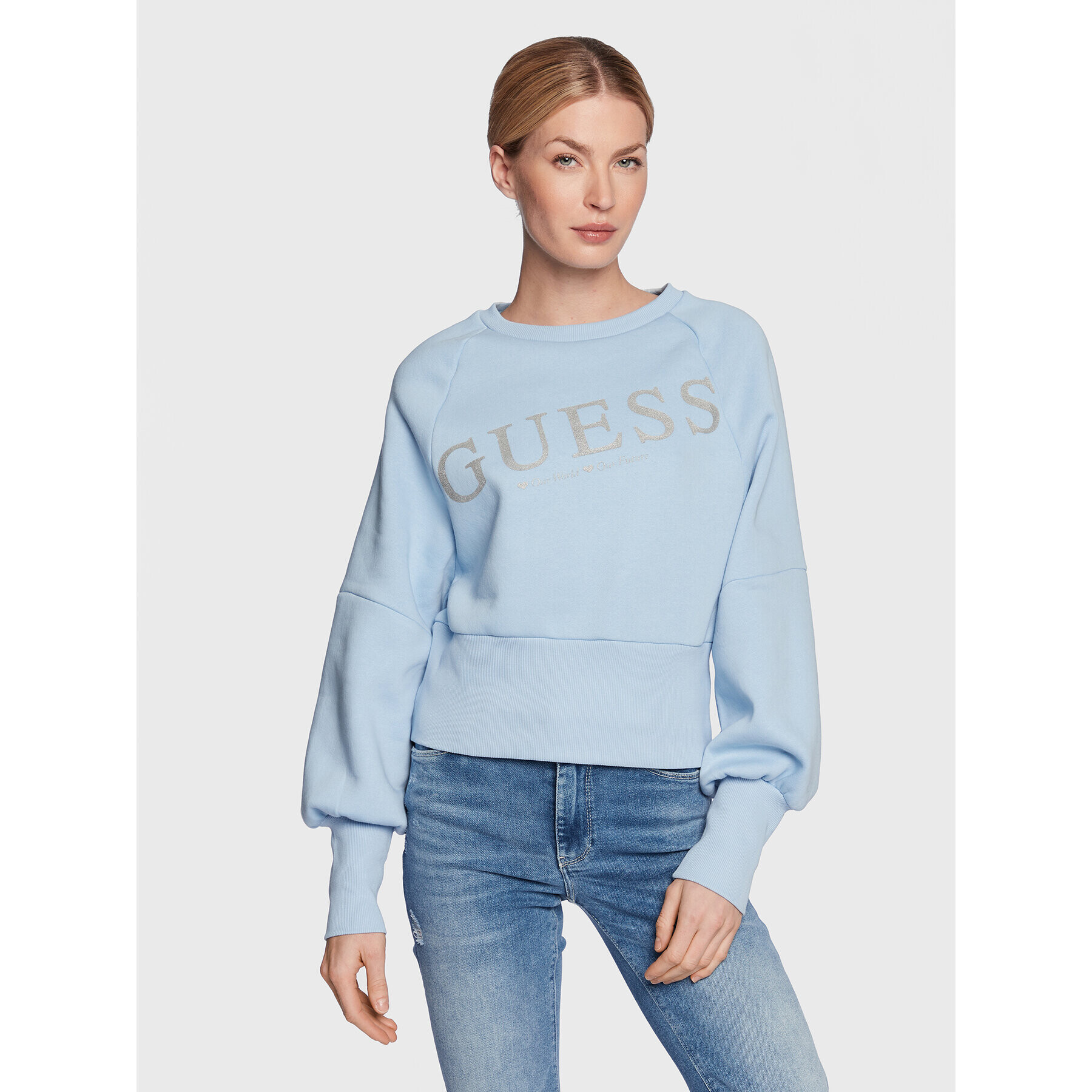 Guess Mikina Agacia W3RQ11 KB683 Modrá Regular Fit - Pepit.cz