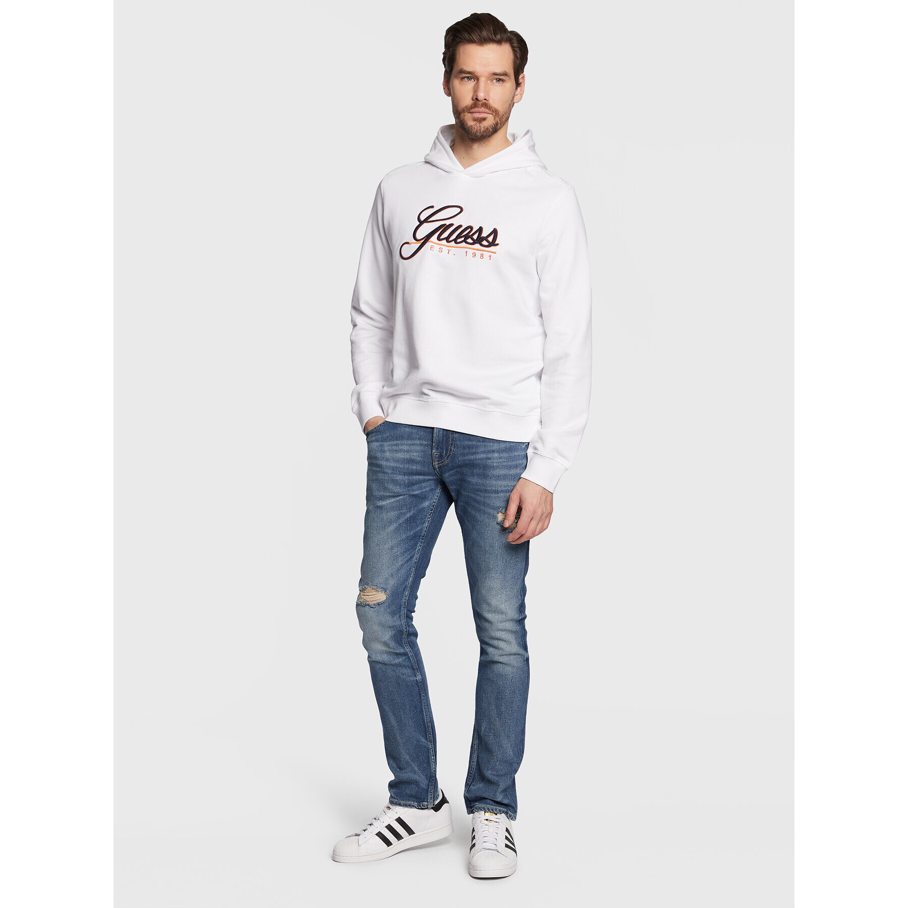 Guess Mikina Beau M3GQ36 KBK32 Bílá Slim Fit - Pepit.cz