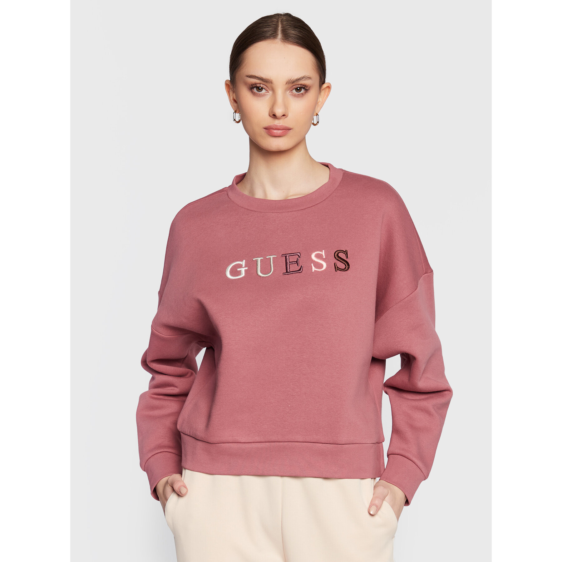 Guess Mikina Clara W3RQ05 K9Z22 Růžová Relaxed Fit - Pepit.cz