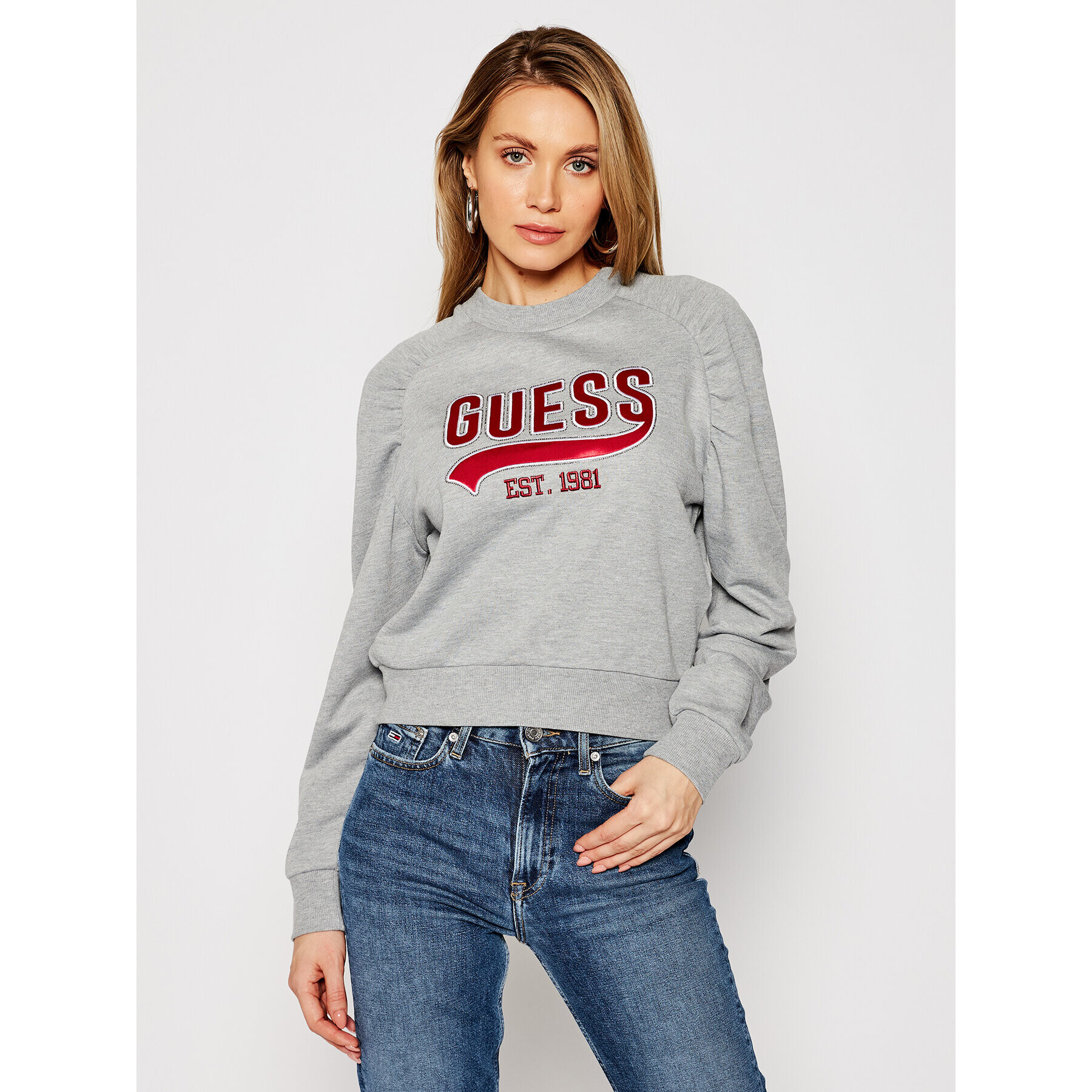 Guess Mikina Front Logo W1GQ36 K68I0 Šedá Regular Fit - Pepit.cz