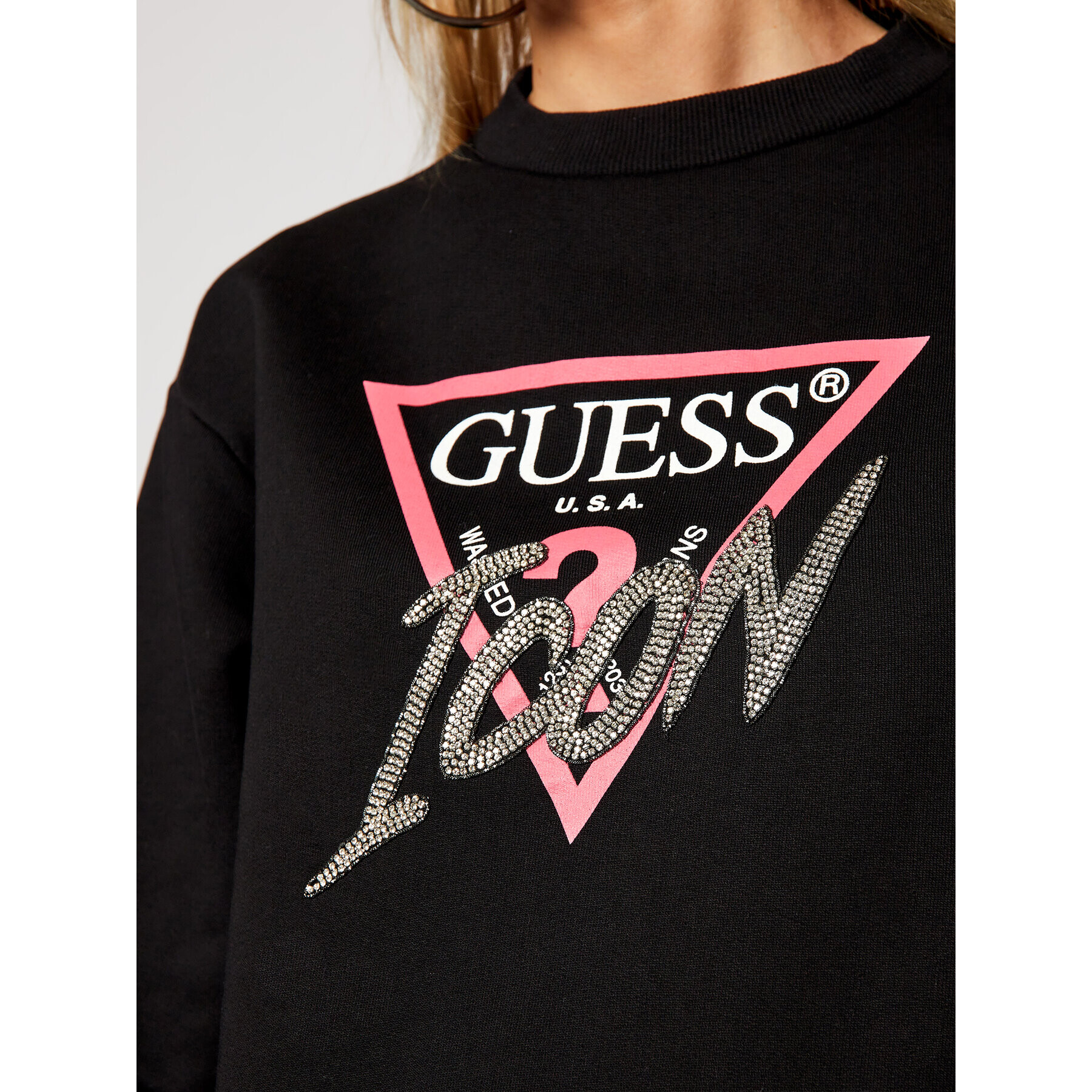 Guess Mikina Icon Fleece W1RQ04 K68I0 Černá Regular Fit - Pepit.cz