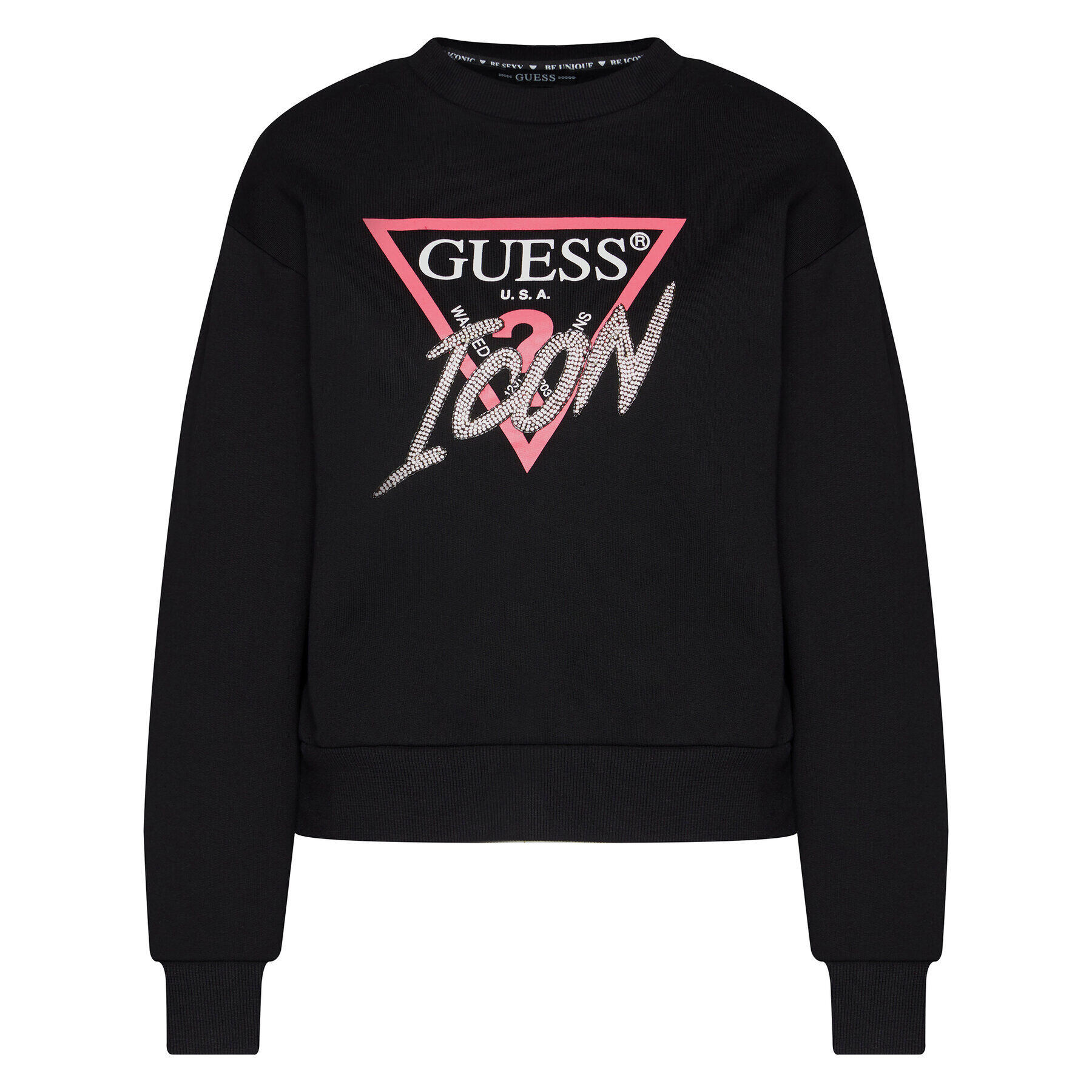 Guess Mikina Icon Fleece W1RQ04 K68I0 Černá Regular Fit - Pepit.cz